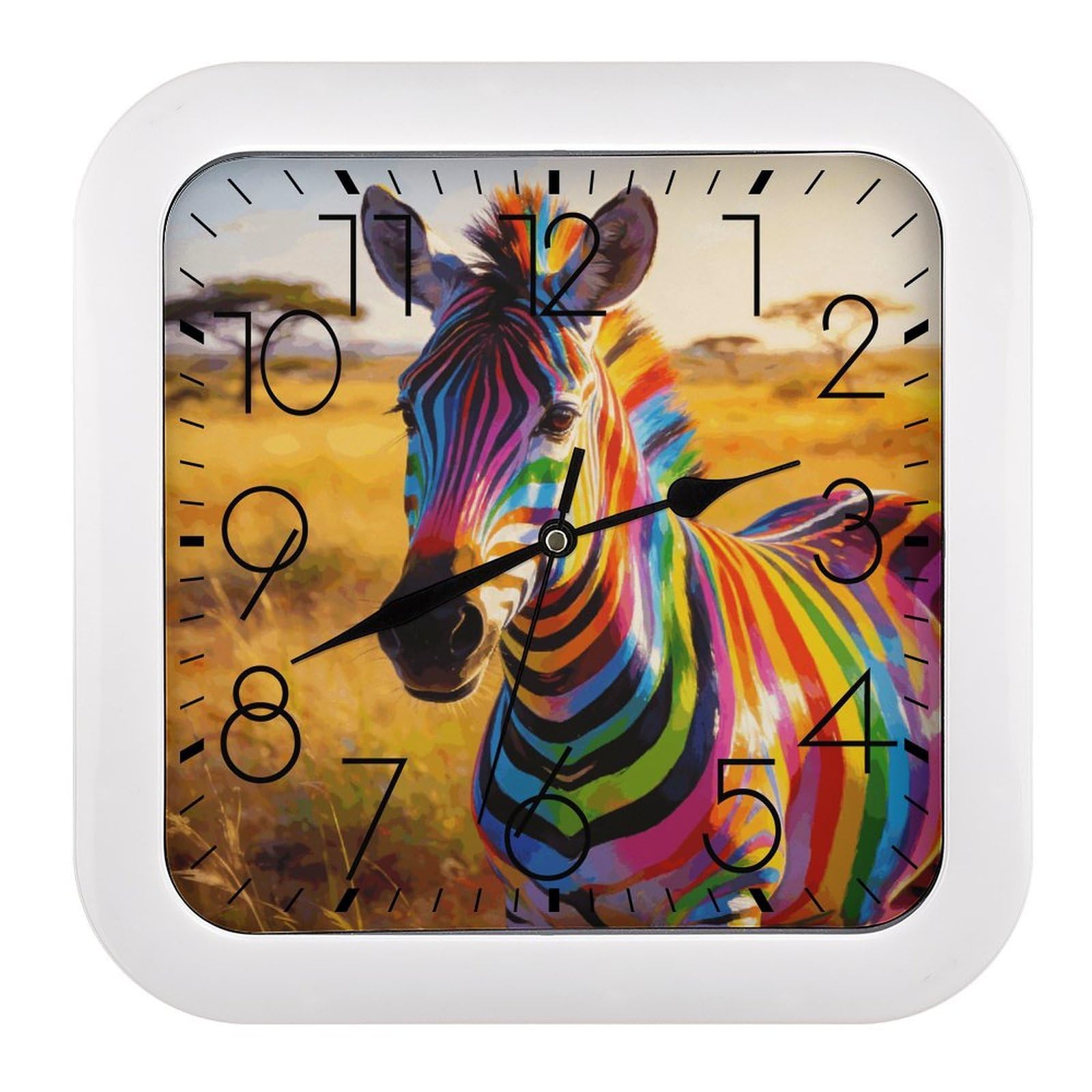 Fodpand Style The Colorful Patterns That Follow The Light Wall Clock,Battery Operated Modern Retro Rounded Square Clock Clock For Bedroom Living Room Office Home Gym Porch Decor Indoor Outdoor 10.2*10.2In