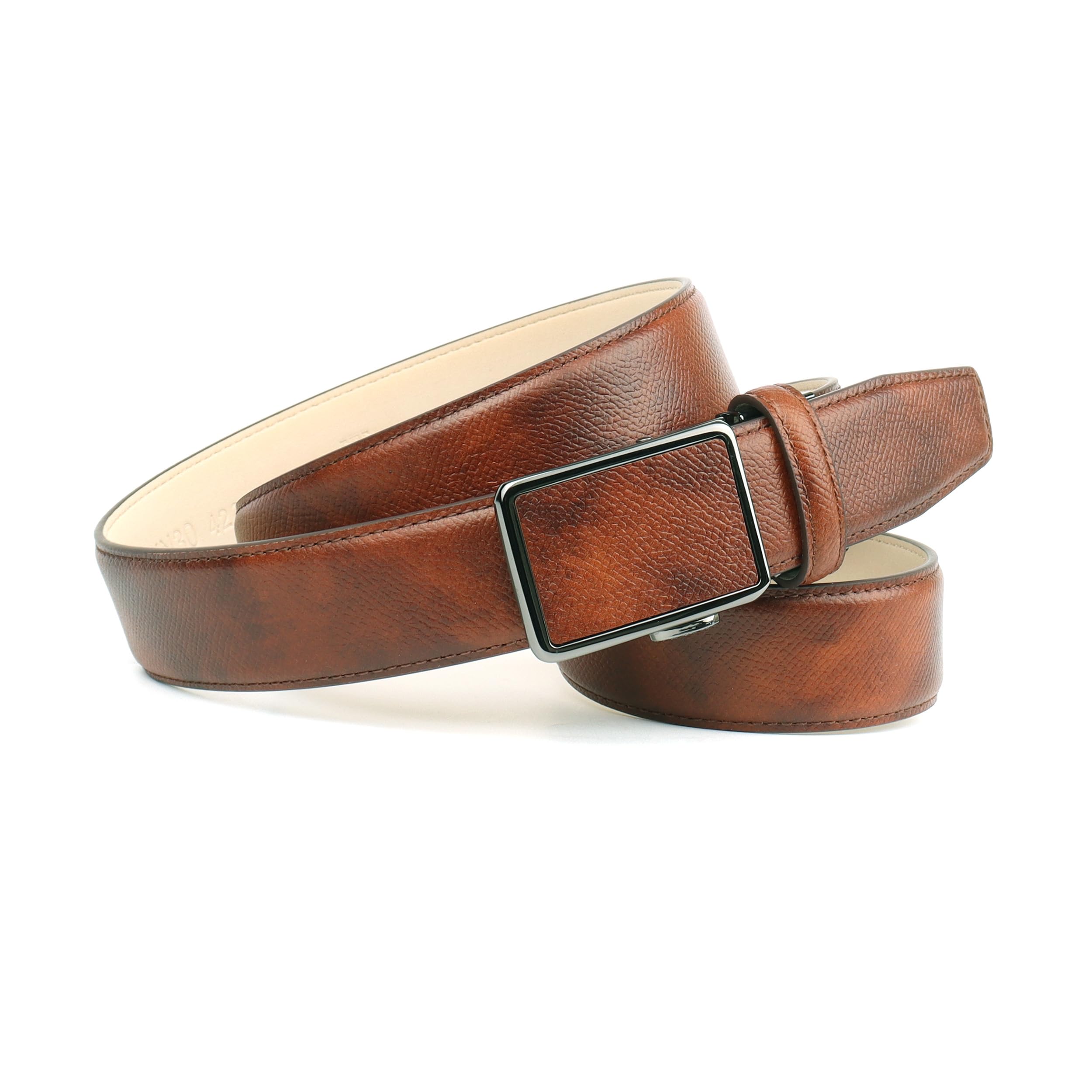 Anthoni Crown Leder Herrengürtel trendige Farbton Cognac-Braun / 3,5 cm Gürtel ohne Löcher, Automatikgürtel/Ledergürtel für Herren Anzug, Herren Hose oder Jeans, kürzbar