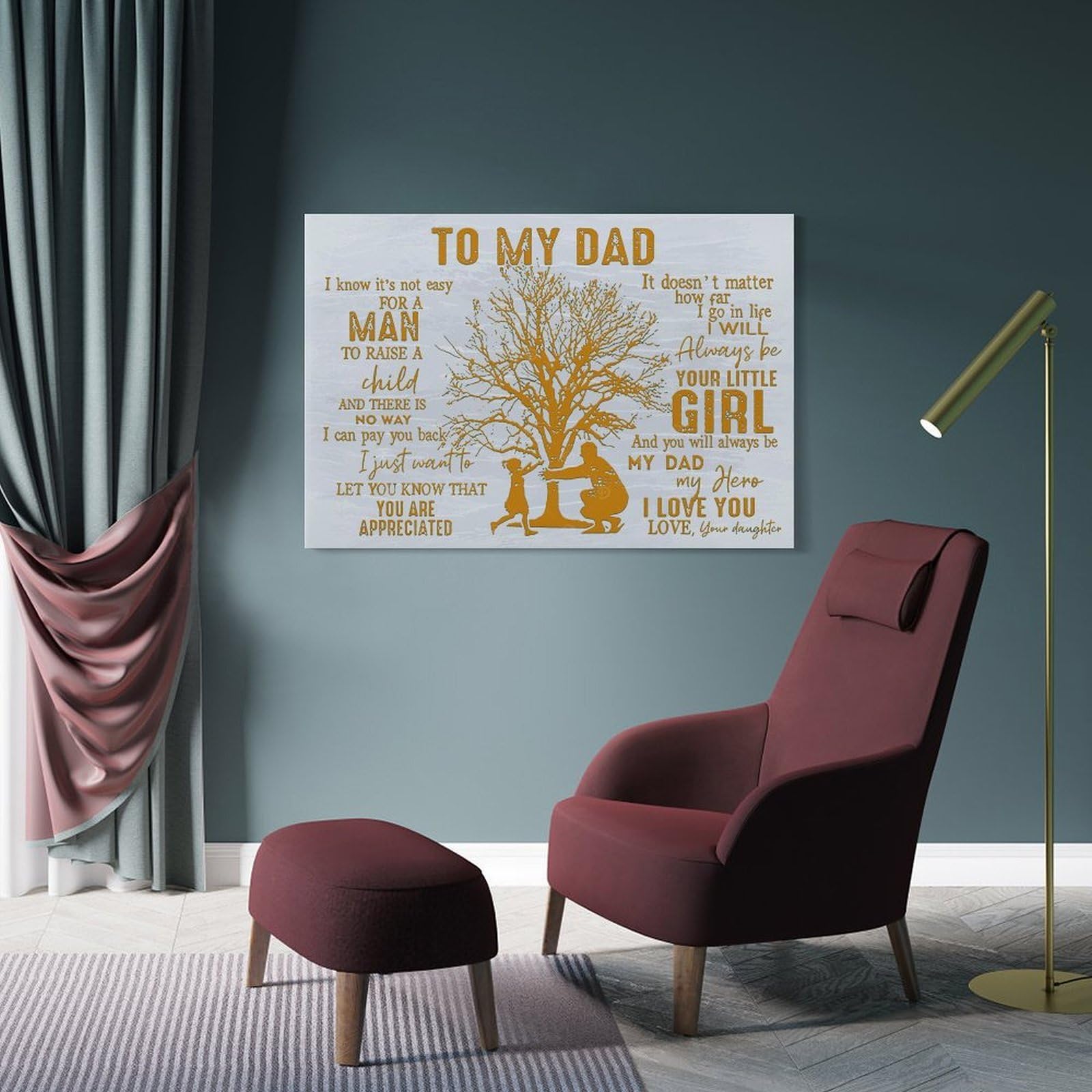 Junmoney Canvas Wall Decor To My Dad Daughter, 20x30inch(50x75cm), for Living Room, Bedroom Or Apartment Walls, A Home Accent with Warm Character