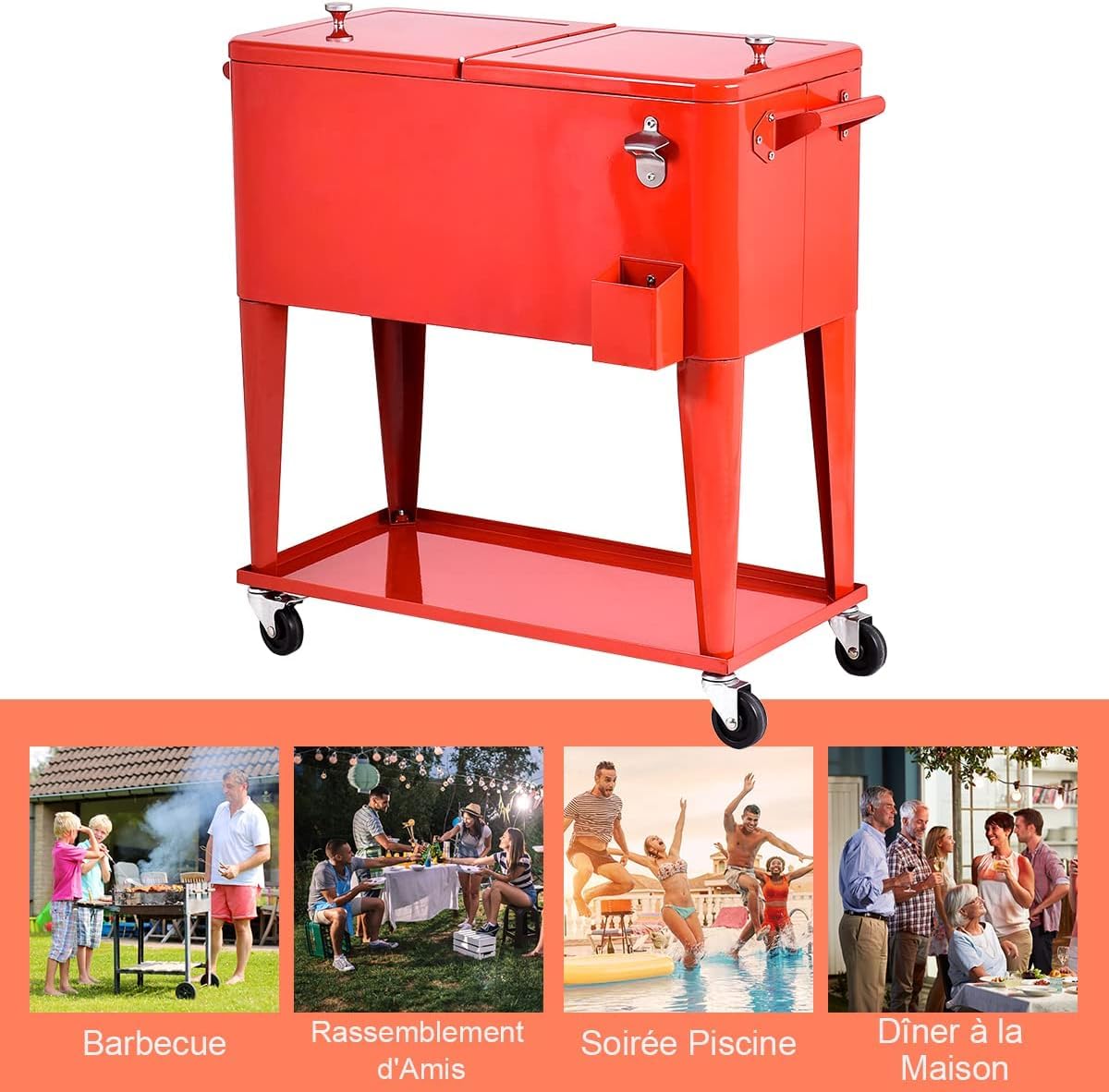 GOPLUS Carrito Nevera 76L, Nevera Portátil con Ruedas para Bebidas y Hielo, Bar Móvil con Sacacorchos y Estantes para Jardín Terraza Picnic Fiesta Exterior