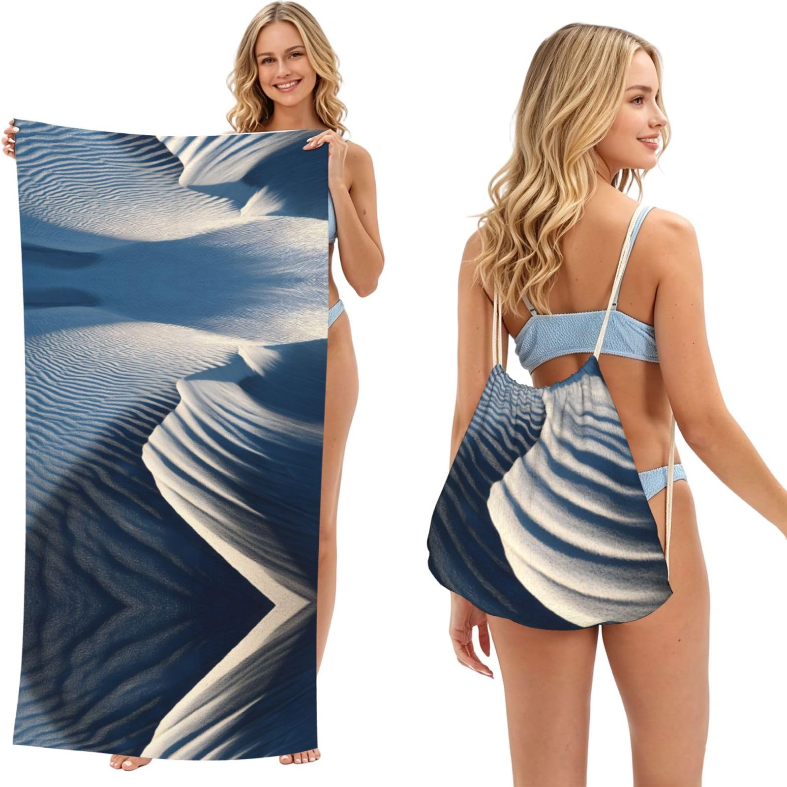 ESNAIUVCD Sand Dune Ripples Print Beach Towel For Adults,Towel With Drawstring Bag, Travel Pool Swimming Sports Shower Sand Free Quick Dry Bath Towel For Pool, Beach, Yoga- 180x60cm