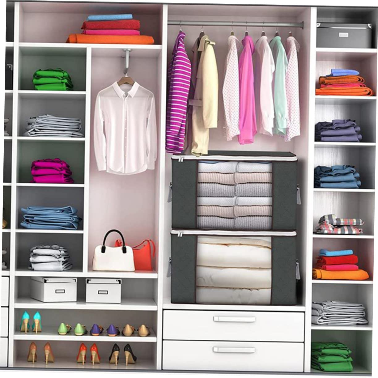 Vaguelly 2pezzi Borsa Portaoggetti Per Trapunte Organizer Con Finestra Trasparente Contenitori Per Riporre Vestiti in Non Design Pieghevole e Cerniera Per Armadietto o Sotto Letto