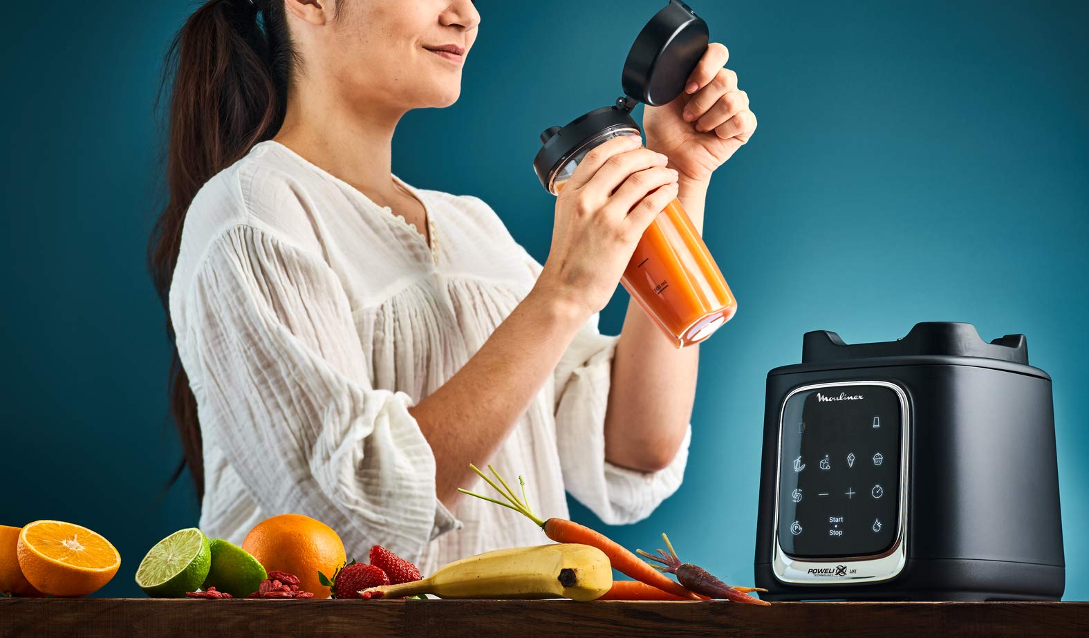 Moulinex InfinyMix LM91HD Standmixer, 5 Programme + manuell, Tritan Karaffe BPA-frei 1.75L + Transportflasche Tritan 600ml Buch 50 Rezepte Smoothies Eis Zerkleinern 1600W, Keine Angaben