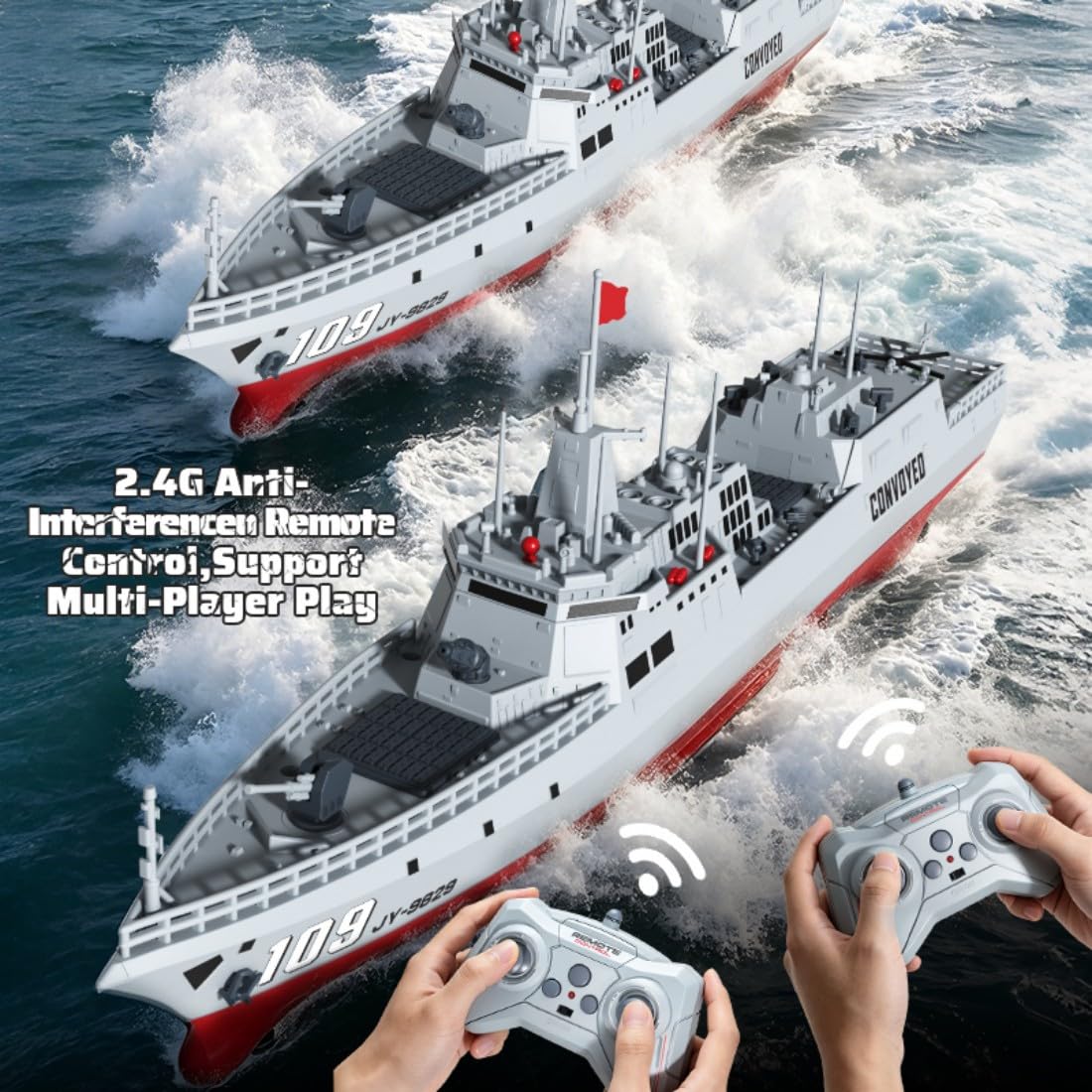 Barco destructor RC de 2,4 GHz con pulverizador de agua y alcance