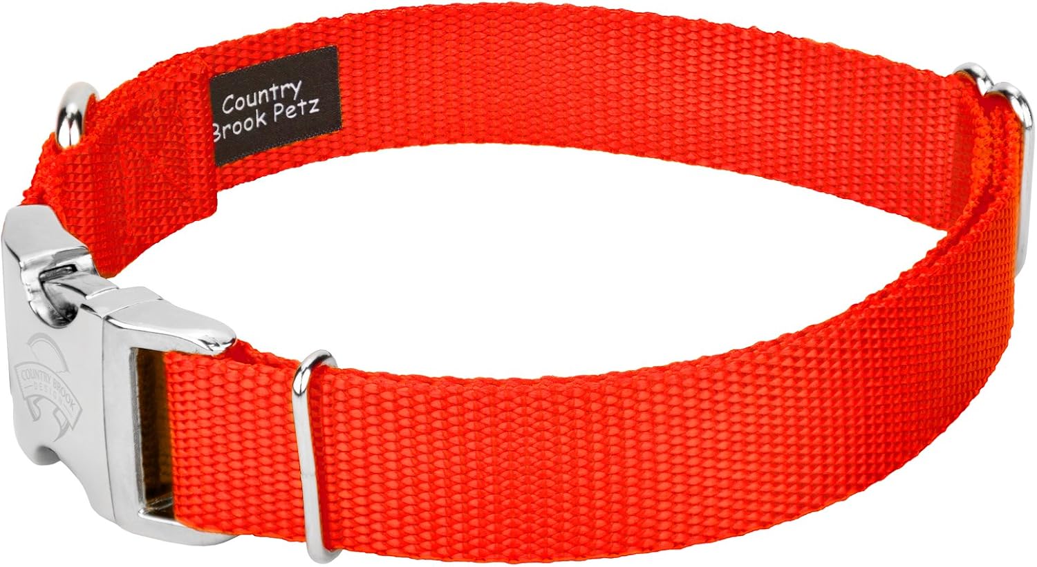 Country Brook Petz - Premium Nylon Dog Collar and Leash - 10+ Warm Colors (Medium, 3/4 Inch, Neon Orange)