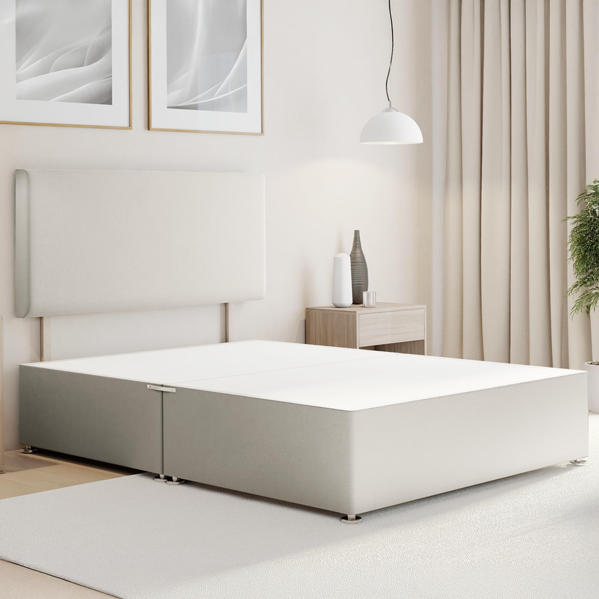 ComfoRest Single Divan Bed Base with Headboard - 3FT - (Cream Plush) - Supportive Frame for Everyday Use - Minimal Design for Guest or Spare Rooms - No Mattress, No Drawers