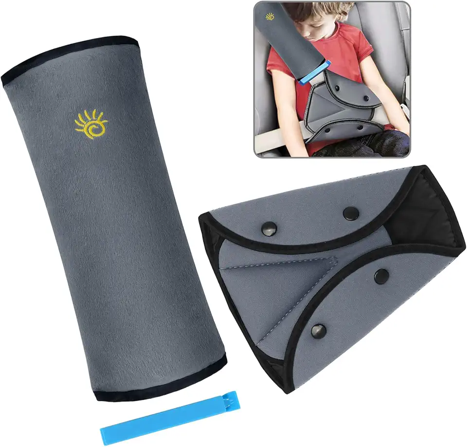 Kids Seat Belt Adjuster and Cover Pad for Kids Travel, Seatbelt Cushion &amp; Seatbelt Adjuster for Child, Toddler Neck Shoulder Support Pillow, Ergonomic Car Seat Safety Strap Headrest for Adult Baby