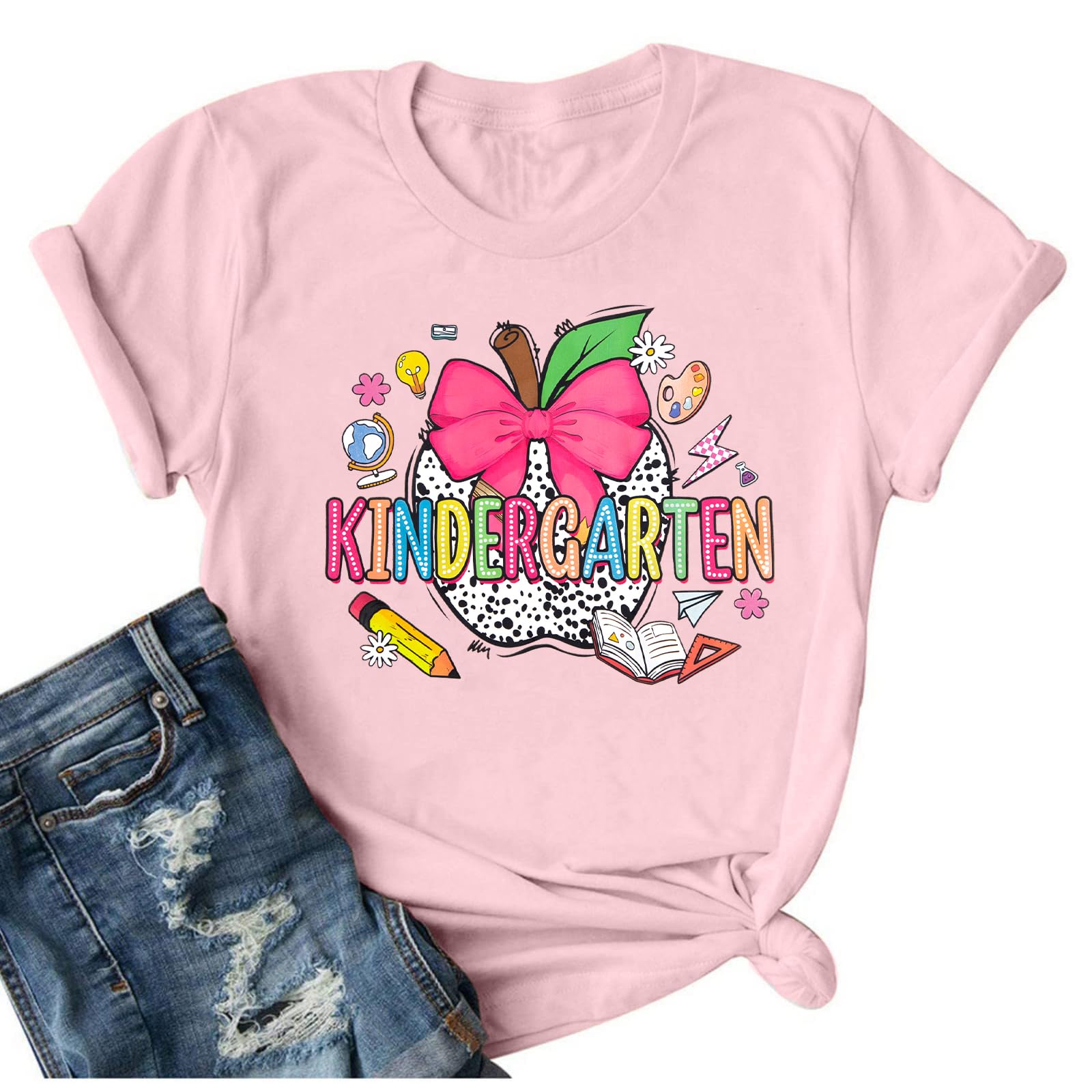 Teacher Shirts for Women First Day of School Shirt Back to School Top Kindergarten Teacher Short Sleeve Tee