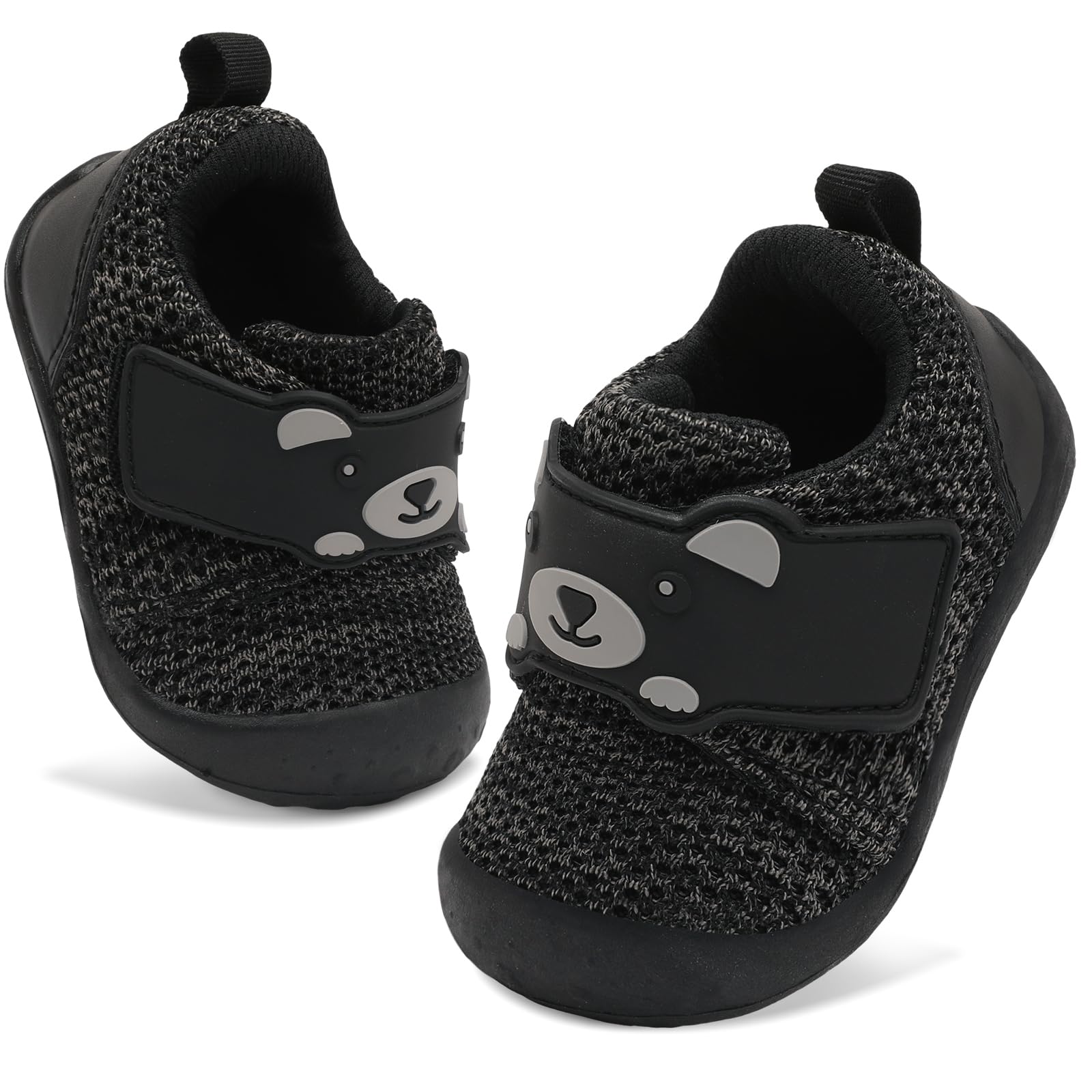 FEETCITY Wide Baby Sneakers Infant Walking Shoes Boys Girls Baby Sneakers Breathable Non-Slip Infant Barefoot Shoes 12-18 Months Black Grey