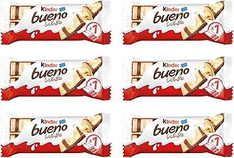Kinder Bueno White Chocolate With Crunchy Hazelnut Pieces Perfect Balance of sweetness Creamy And Delicious Each 39gm (Pack Of 6)