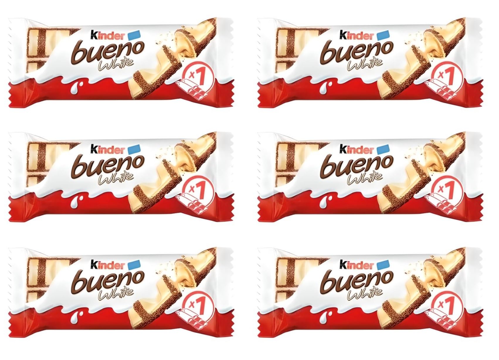 Kinder Bueno White Chocolate With Crunchy Hazelnut Pieces Perfect Balance of sweetness Creamy And Delicious Each 39gm (Pack Of 6)