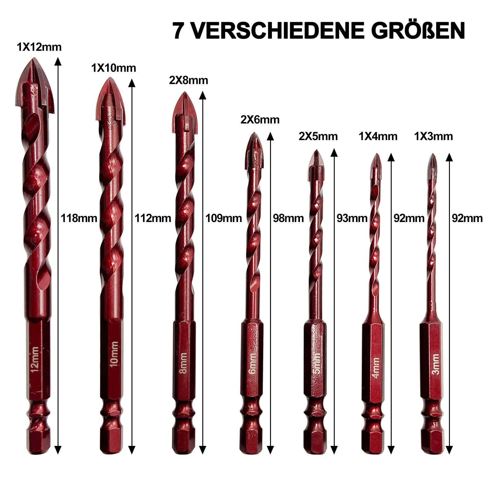 GVHAKG Tegelboorset, 10-delig, glasboorset met kobalt, glasboor, keramische boor met voor metaal, baksteen, glas, kunststof, hout (3-12 mm GVHAKG Tegelboorset, 10-delig, glasboorset met kobalt, glasboor, keramische boor met voor metaal, baksteen, glas, kunststof, hout (3-12 mm