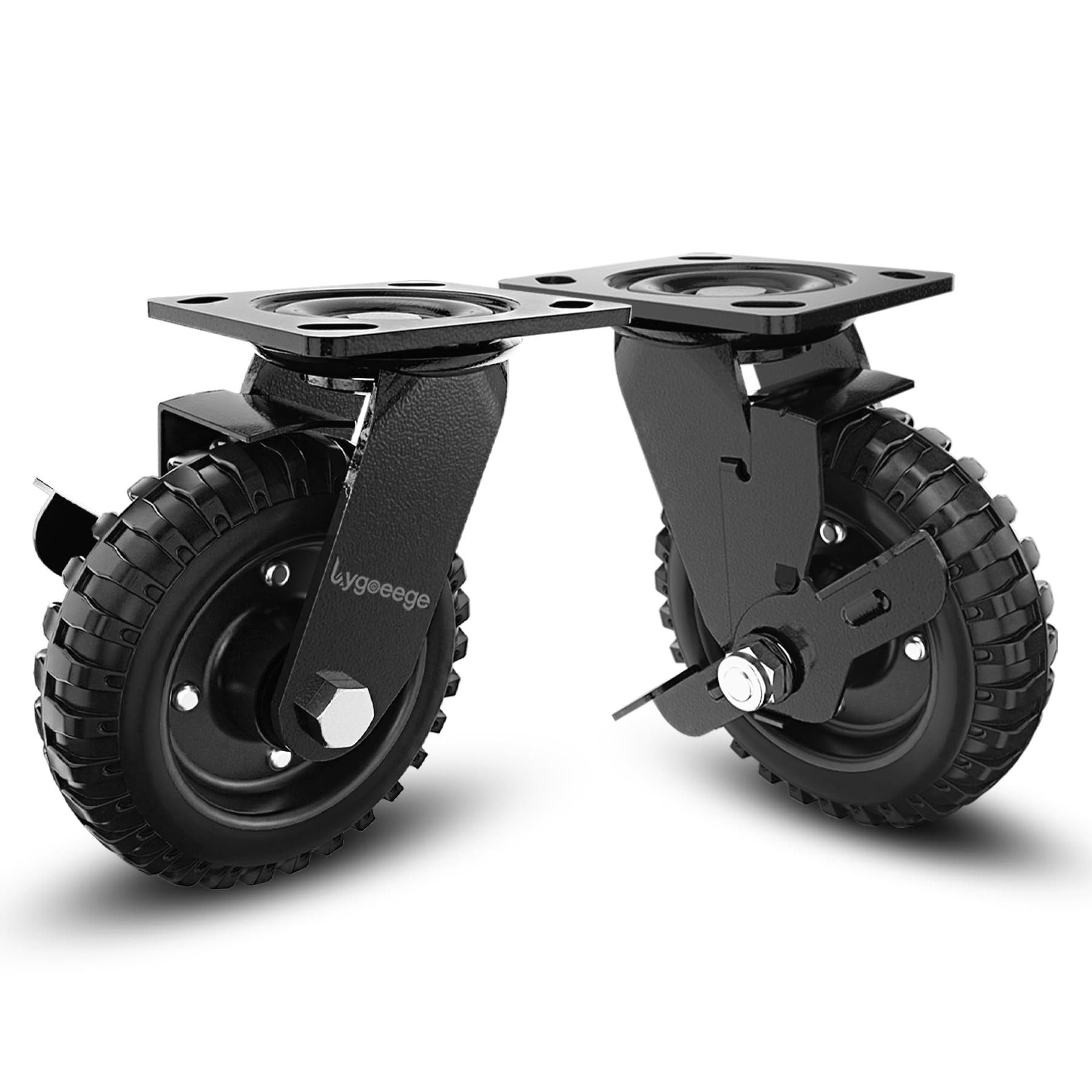 Lygoeege Swivel Heavy Duty Caster Wheel, 6 Inch*2, 800lb Capacity, Black Rim, Solid rubber, Cast Iron,Brake Casters,Outdoor, Flat Free for Carts,