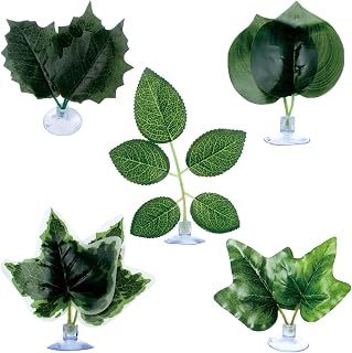 BNOSDM Fake Terrarium Plants for Reptiles, 3-5in, Green, 5PCS | Fake Terrarium Plant with Suction Cup, Jumping Spider Habitat Enclosure Bearded Dragon,Snake, Lizard Accessories