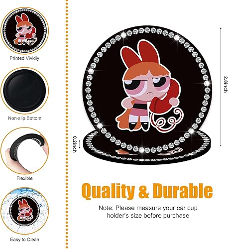 Miniatura 4 de 2 posavasos brillantes para automóvil, 2.75 pulgadas, bonitos posavasos universales de silicona antideslizantes para tazas, divertidos accesorios