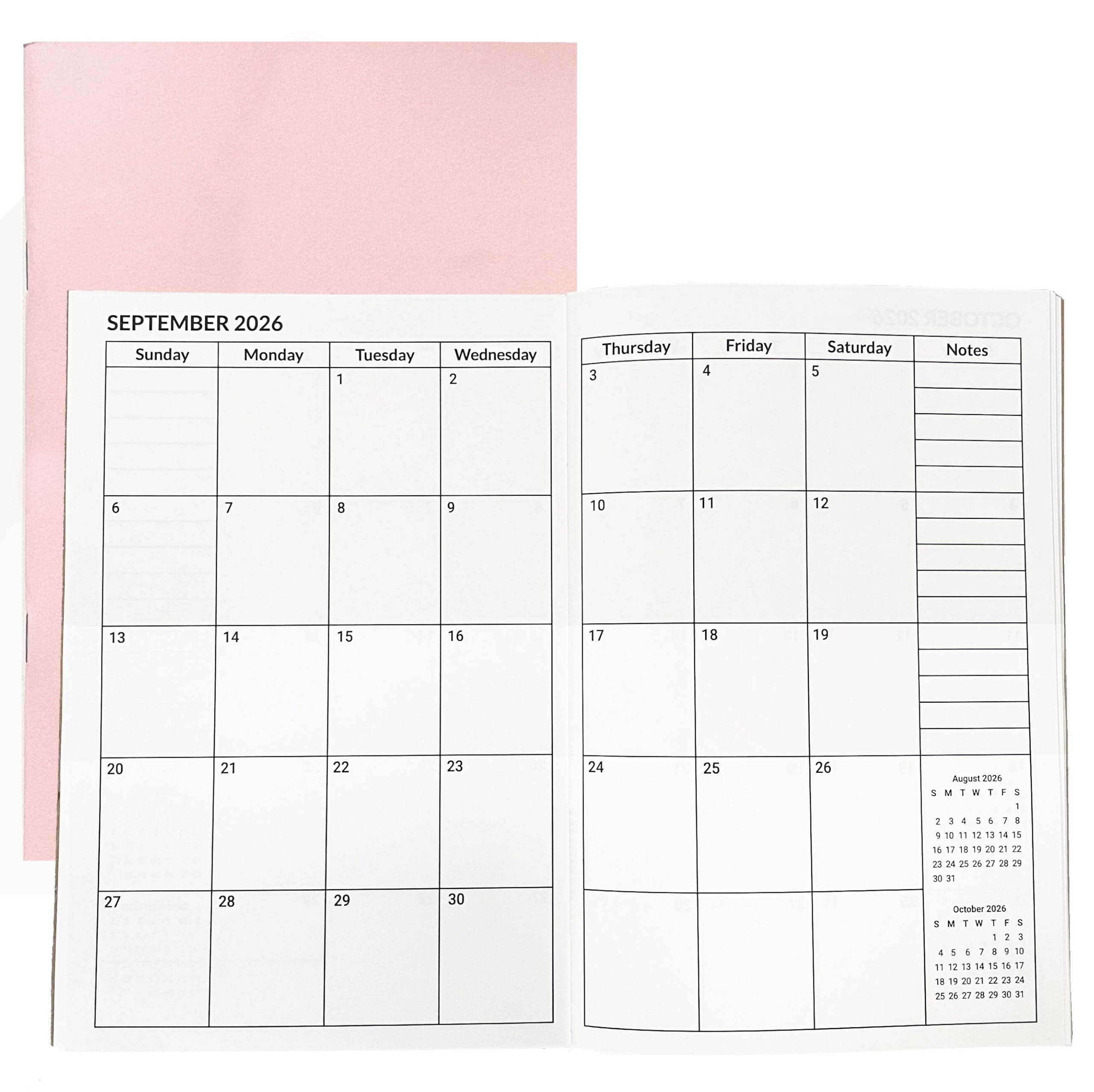A5 Calendar Planner Jan 2026 - Dec 2027, Travelers Notebook Inserts for 2 Years, Monthly Calendar & Important Dates & Line & Dotted, 100gsm Paper, 8.3 x 5.6 in, 1pcs (Pink)