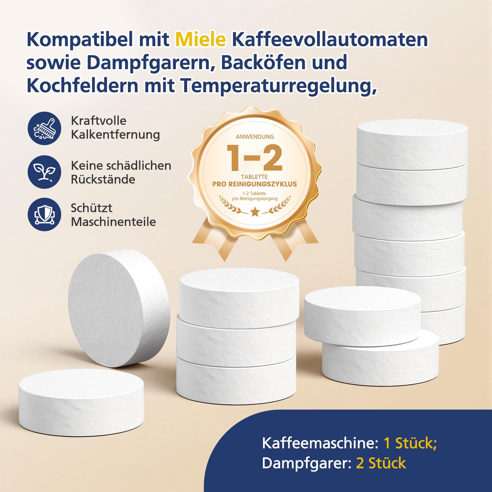 12 pastillas descalcificadoras compatibles con cafetera Miele, dispositivos, ingredientes seguros, fácil aplicación y durabilidad para vaporizador y horno #10178330