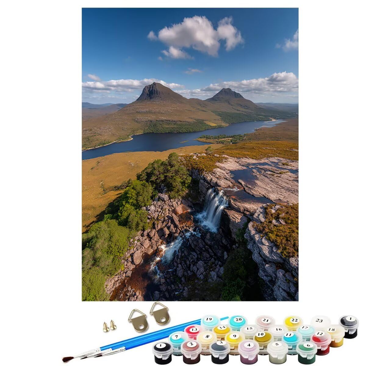 Landschaft Berg Malen Nach Zahlen Erwachsene, Paint by Numbers Adult Anfänger Kreativ Set für, Heimwerk Malen Nach Zahlen Kinder, Pinsel und 36 Acrylfarbe Als, für Deko Wohnzimmer 60 x 80 cm BJHWK358
