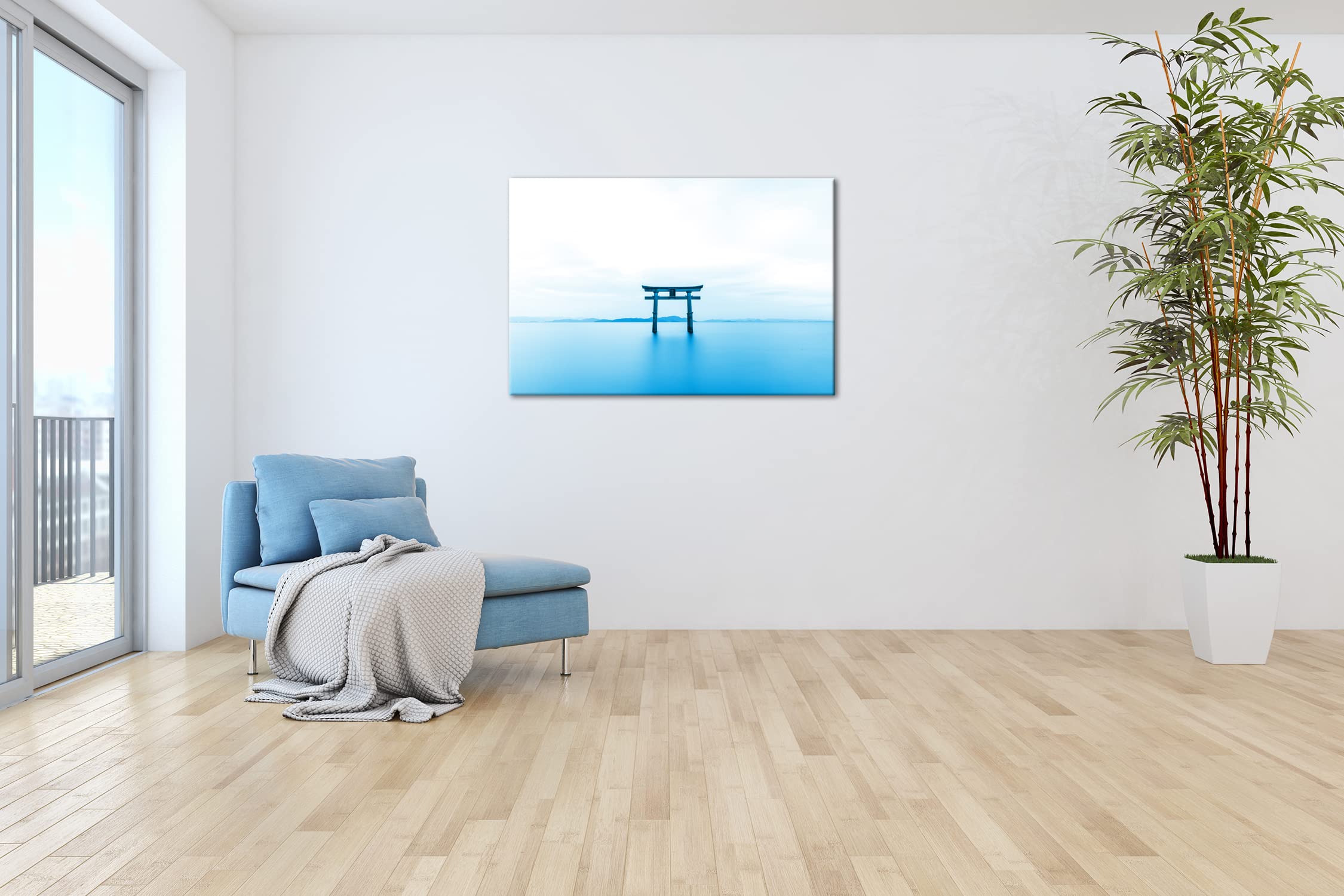 deyoli Charakterystyka japońskiej religii Shinto Format: 120 x 80 cm jako obraz na płótnie Efekt: monoplektyczny niebieski, motyw gotowy na ramie z prawdziwego drewna, wysokiej jakości druk cyfrowy z ramą