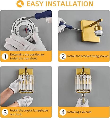 Miniatura 7 de Juego de dos apliques de pared modernos para interiores, apliques de pared dorados, lámpara de pared de cristal, accesorios de tocador de baño,