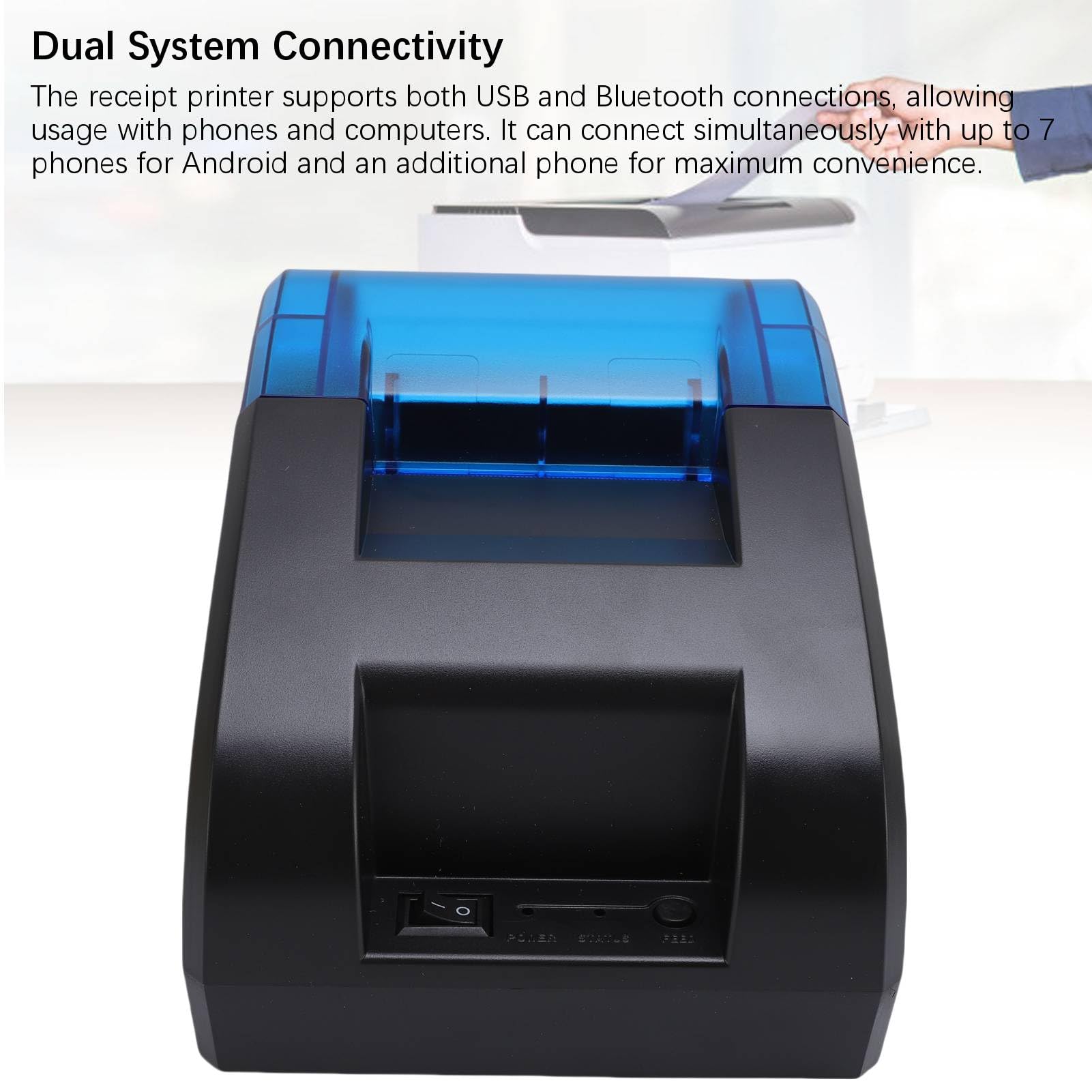 Cocoarm Impresora Térmica Portátil 58mm, USB Bluetooth POS, para Restaurantes y Tiendas (Enchufe de la UE)