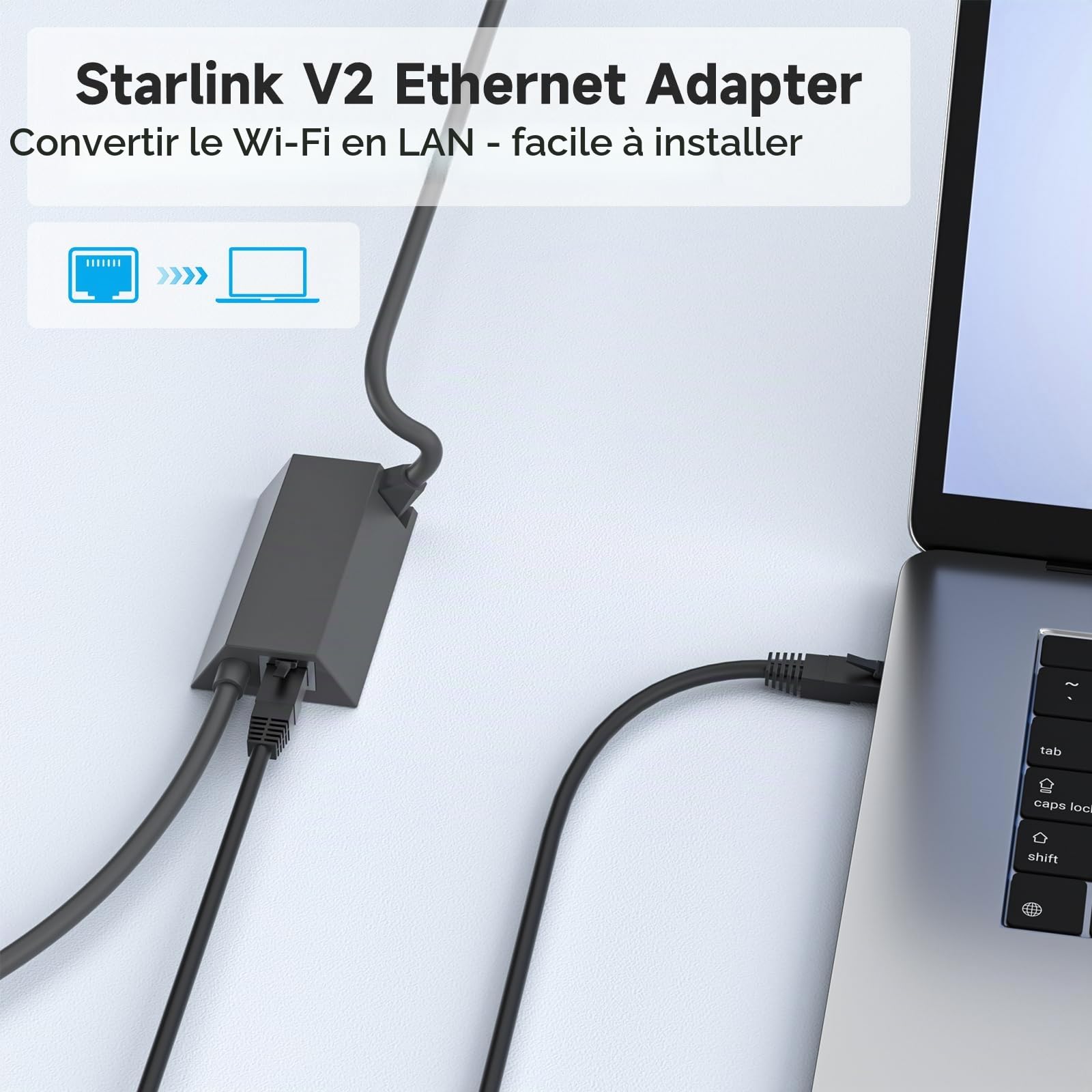 Starlink Adaptateur Ethernet pour Starlink V2/Gen 2, RJ45 Gigabit Ethernet Connexion réseau rapide et stable pour Starlink Gris