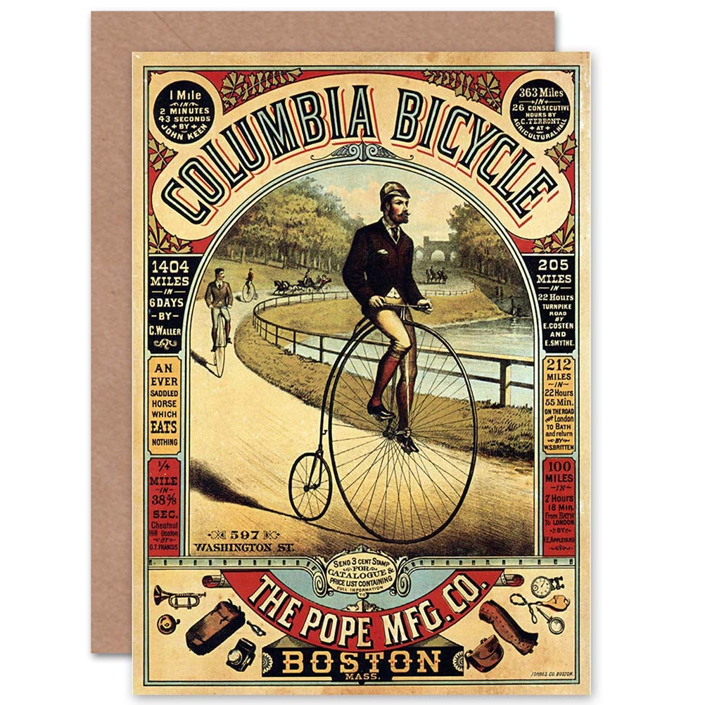 Wee Blue Coo PENNY FARTHING BICYCLE BOSTON USA ADVERTISING RETRO GREETINGS CARD