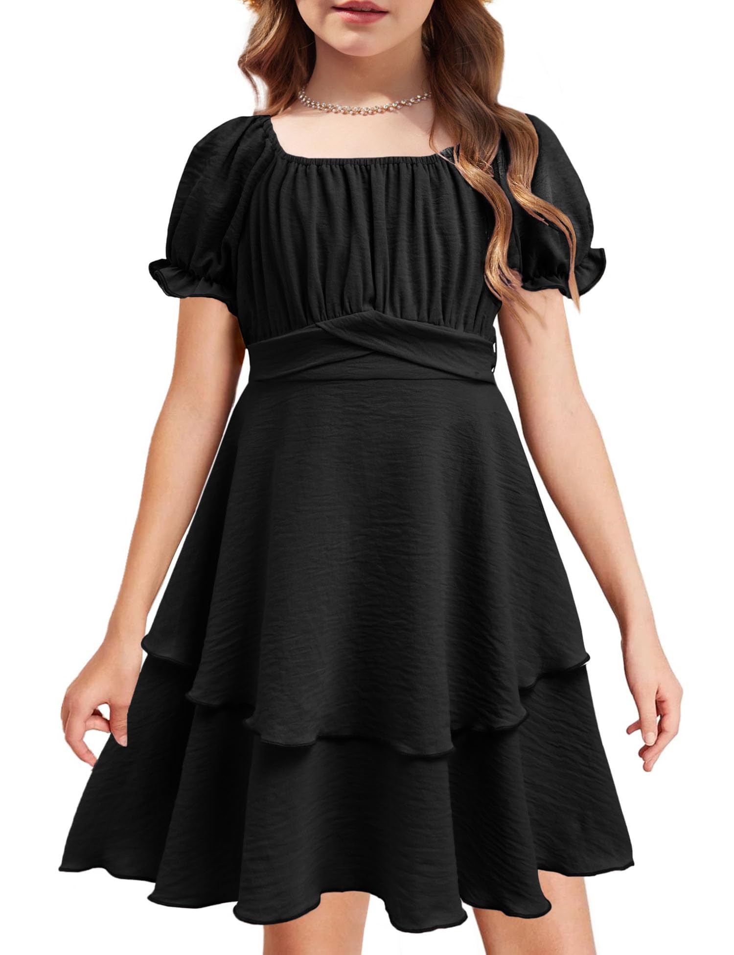 Arshiner Girls Dresses Summer Short Sleeve Off Shoulder Ruffle Tiered Layer Party Dress