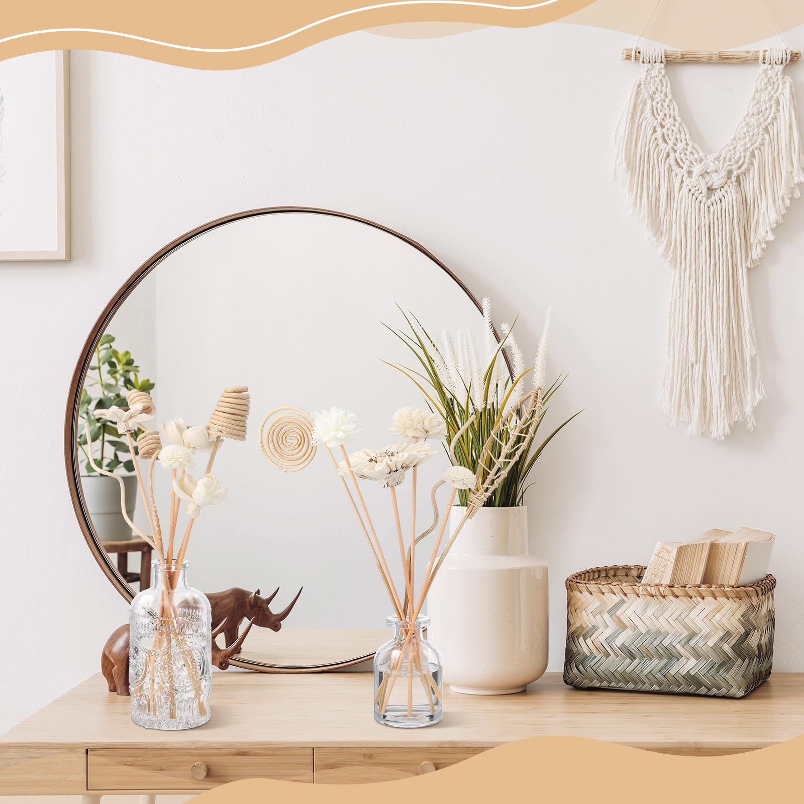 Cindeer Il set di 200 bastoncini per diffusori include 10 stili, 100 bastoncini di fiori in rattan naturale, 7 stili, 100 diffusori di fragranze miste in rattan, diffusore di fragranza di ricambio per