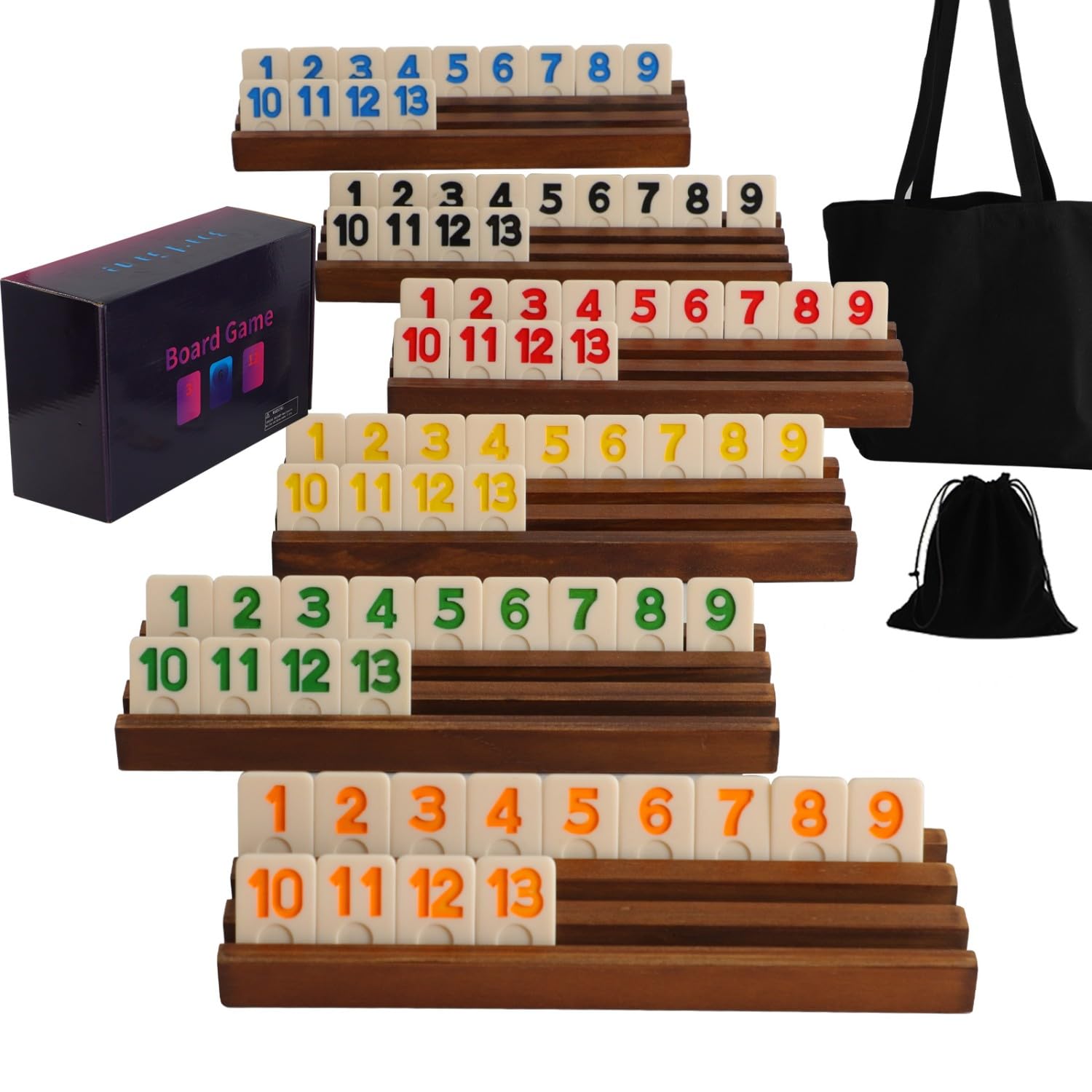 Rummy Cup Original 6 Player inklusive 160 Spielsteinen, 6 Holz-Steinehaltern, Kordelzug-Aufbewahrungsbeutel - Klassische Brettspiele