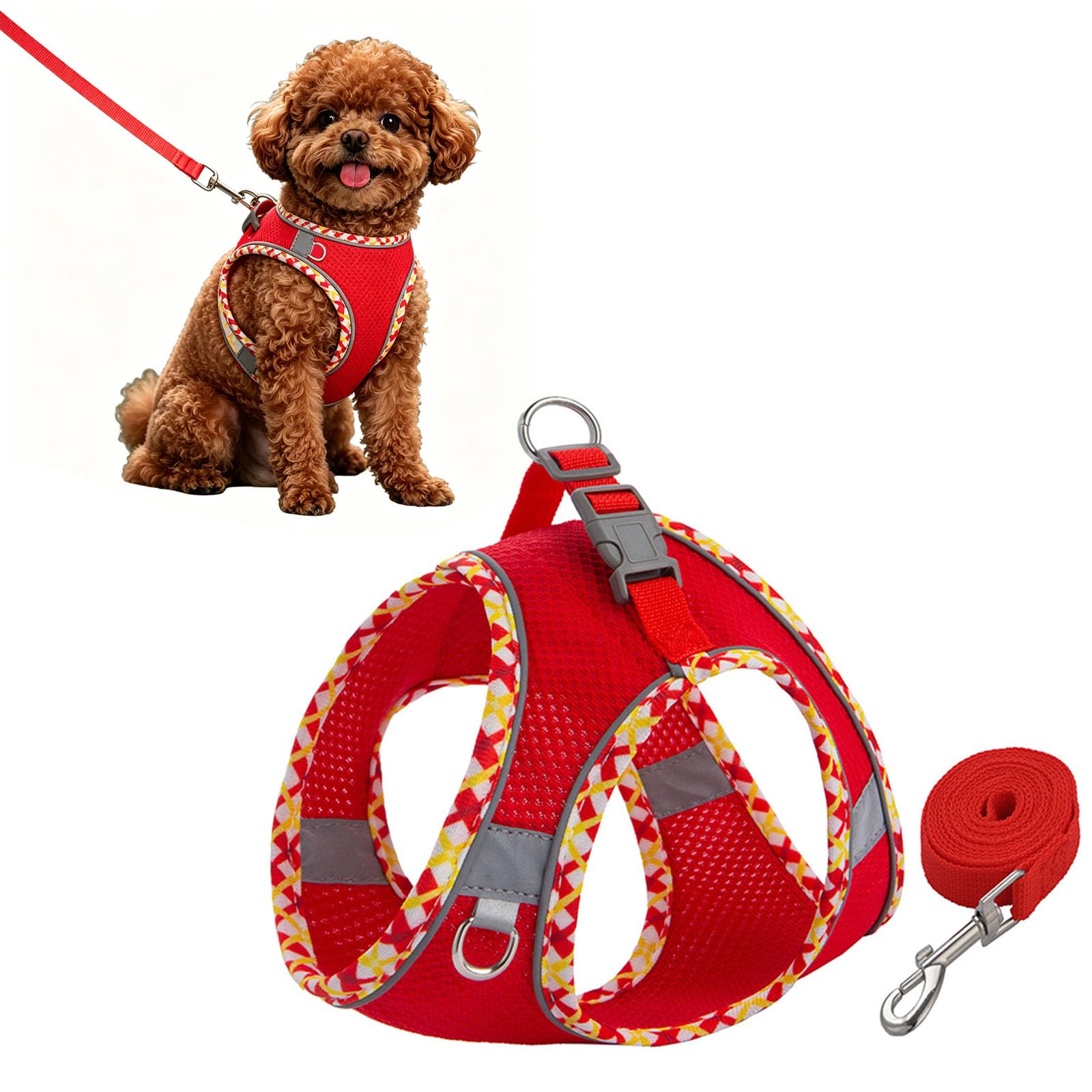 Cat Harness and Lead Set, Adjustable Kitten Harness and Leash Set Escape Proof, Soft Breathable Mesh Harness Vest for Small Medium Cat Dog Daily Outdoor Walking Travel (Red, M)