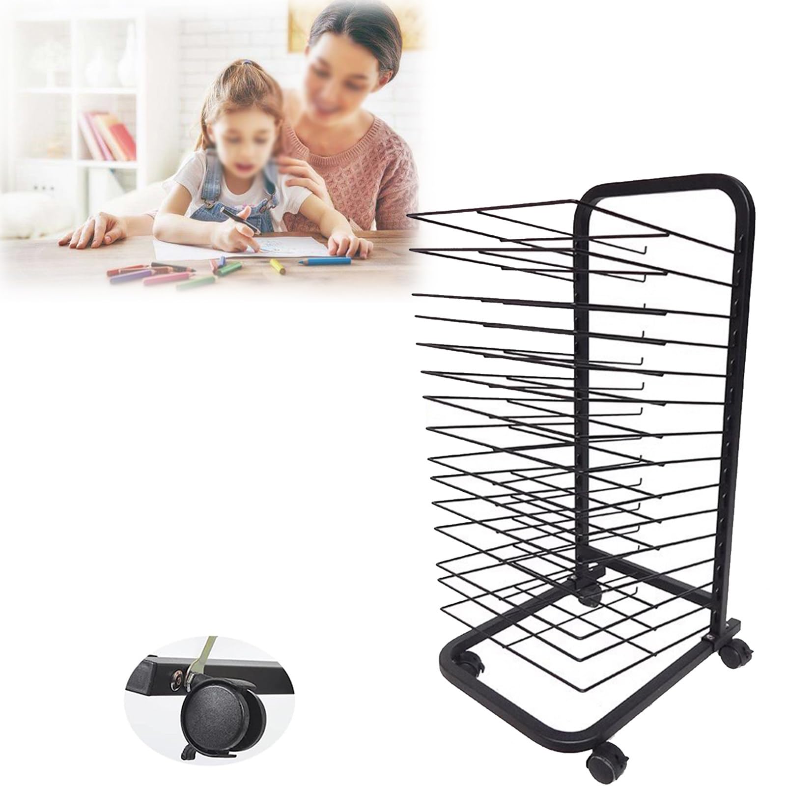 Aioneer Art Drying Rack for Classroom, Functional & Mobile Paint Drying Rack, Removable Shelves, Stack Rack for Painting, Drawings, And More,30Shelves