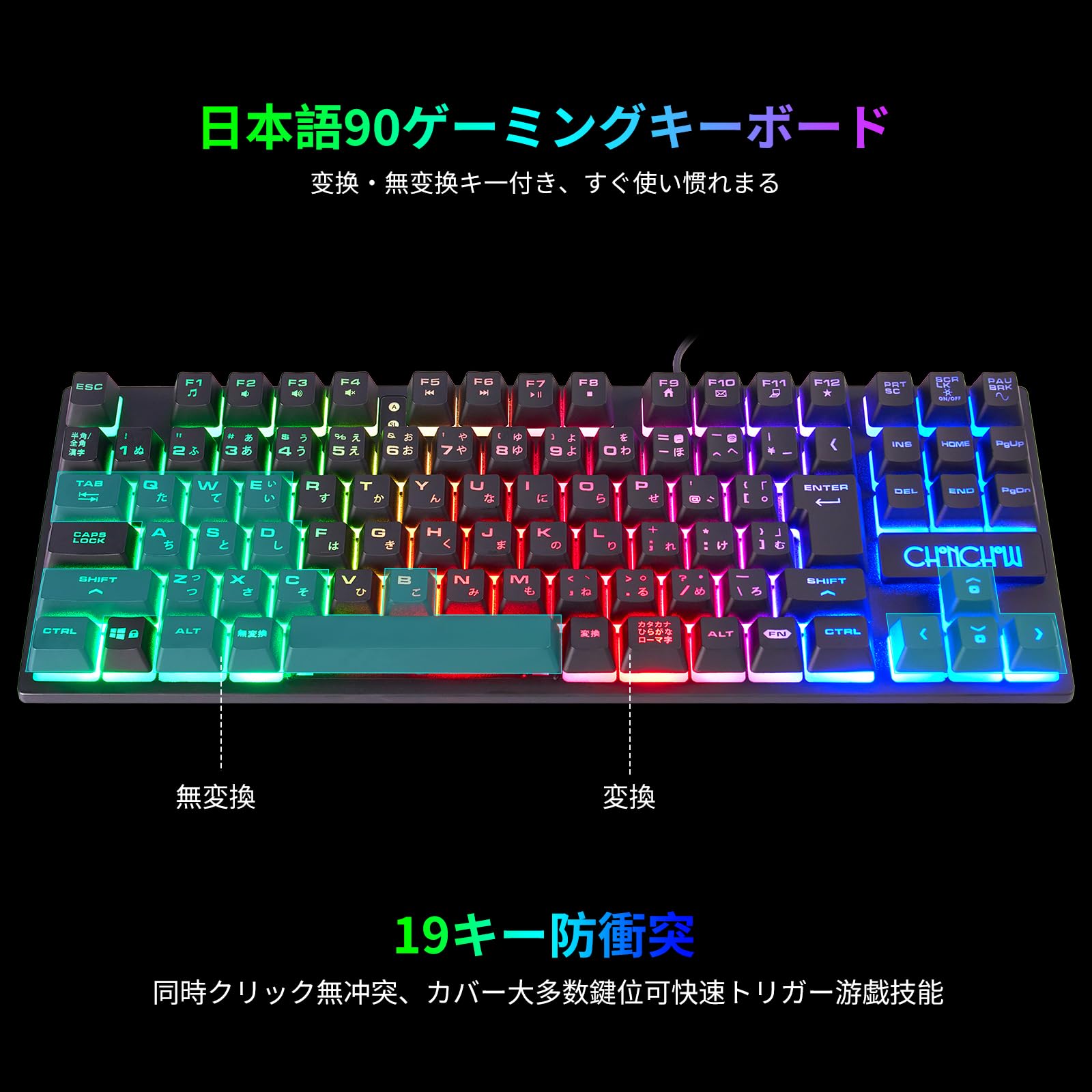 Amazon | CHONCHOW ゲーミングキーボードマウスセット 日本語配列 光る