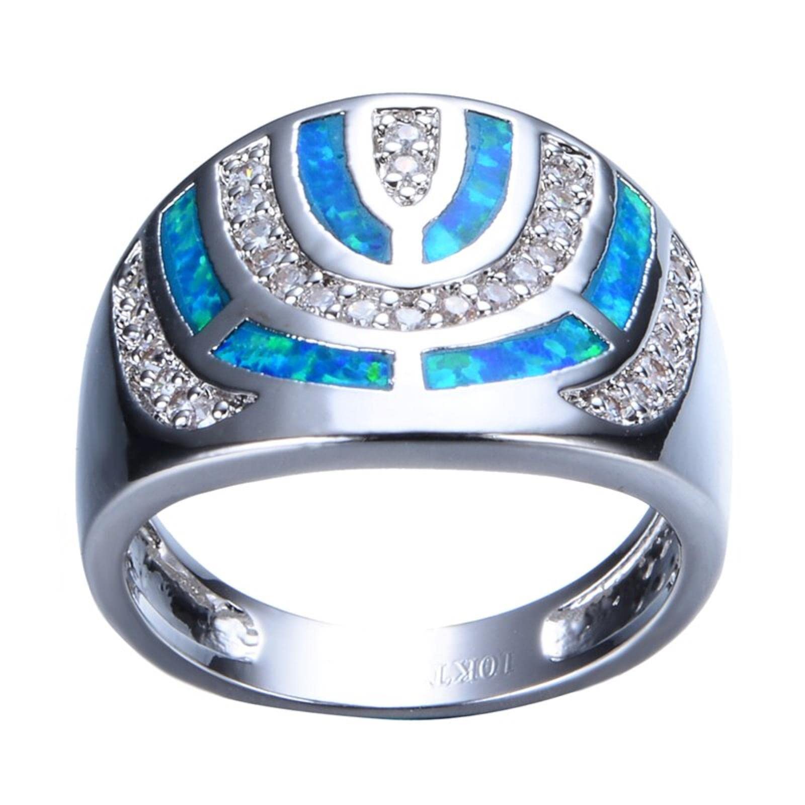 BEDT Anillo De Ópalo De Fuego Azul Geométrico De Moda, Joyería De Cristal Relleno De Oro Blanco, Anillos De Boda Vintage para Hombres Y Mujeres
