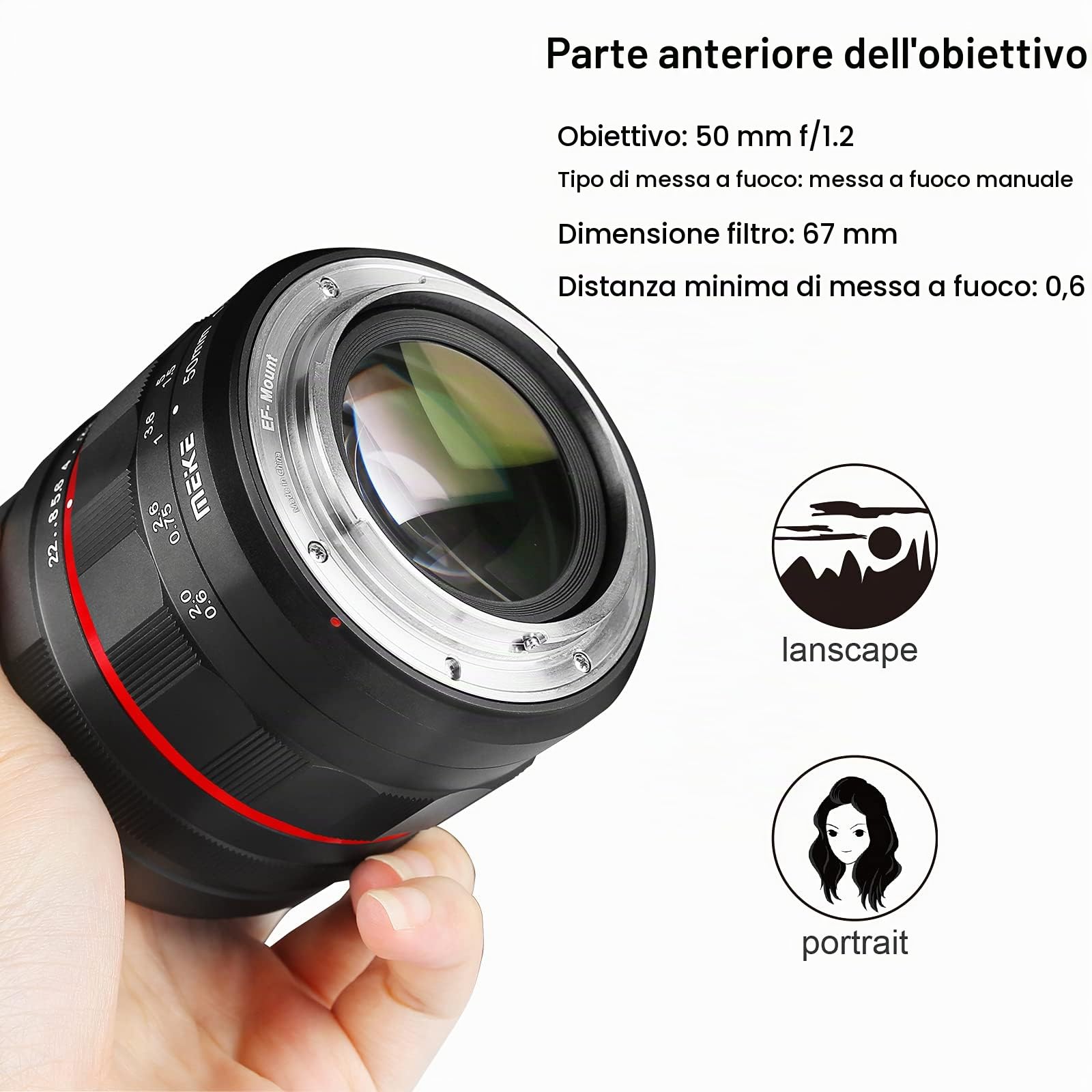 Meike MK-50mm F1.2 Obiettivo fisso con messa a fuoco manuale full frame ad ampia apertura compatibile con fotocamere reflex digitali Canon EOS EF Mount