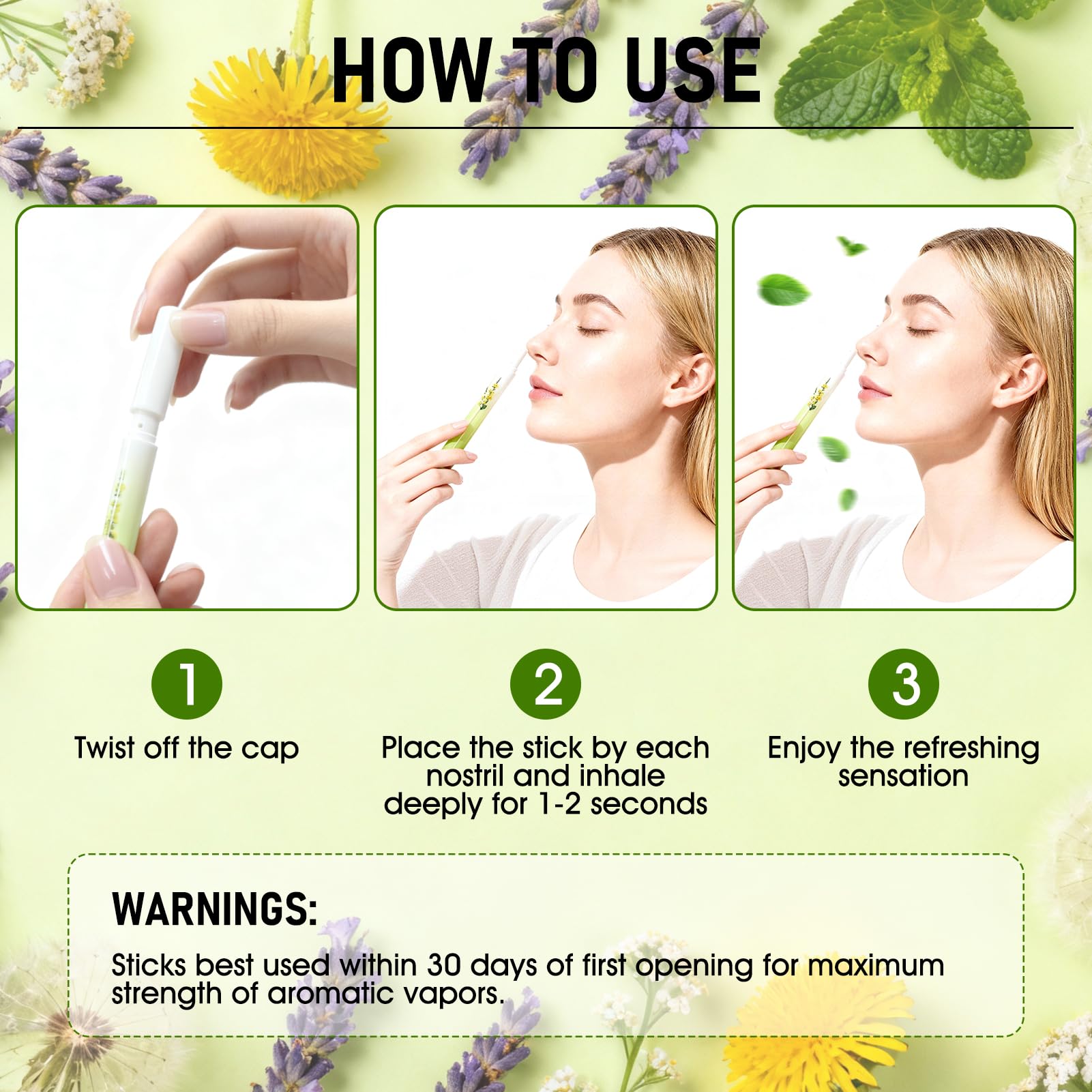 4 PCS Diffusore di Erbe Aromatiche, Herbal Diffuser Pen, Formula con Estratti Vegetali Multipli, Design Portatile, Aumenta l'energia, Rinfrescante e Rinvigorente