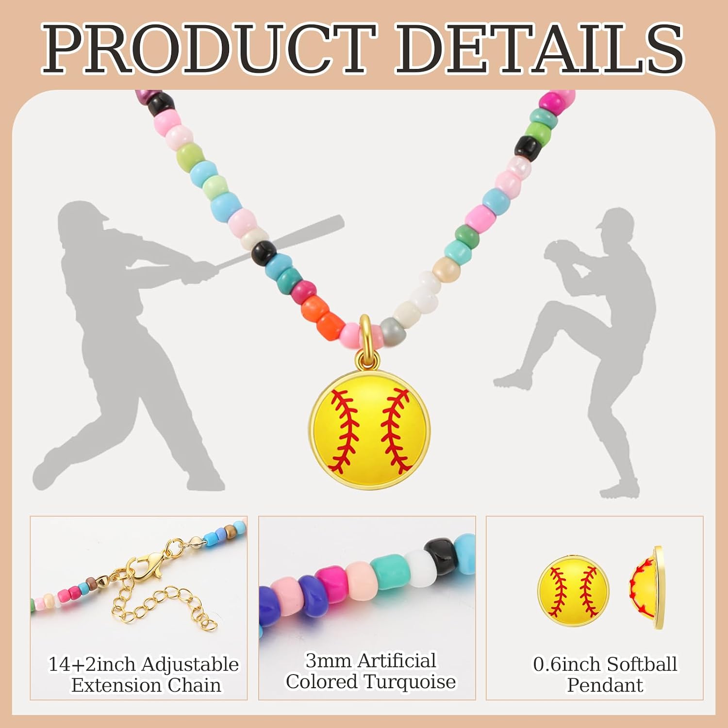 Quelay 12 Pcs Softball/Soccer/Football Colorful Beaded Sports Necklaces Adjustable Sports Team Gifts Necklaces with Inspirational Cards for Women Party Favors Team Gifts