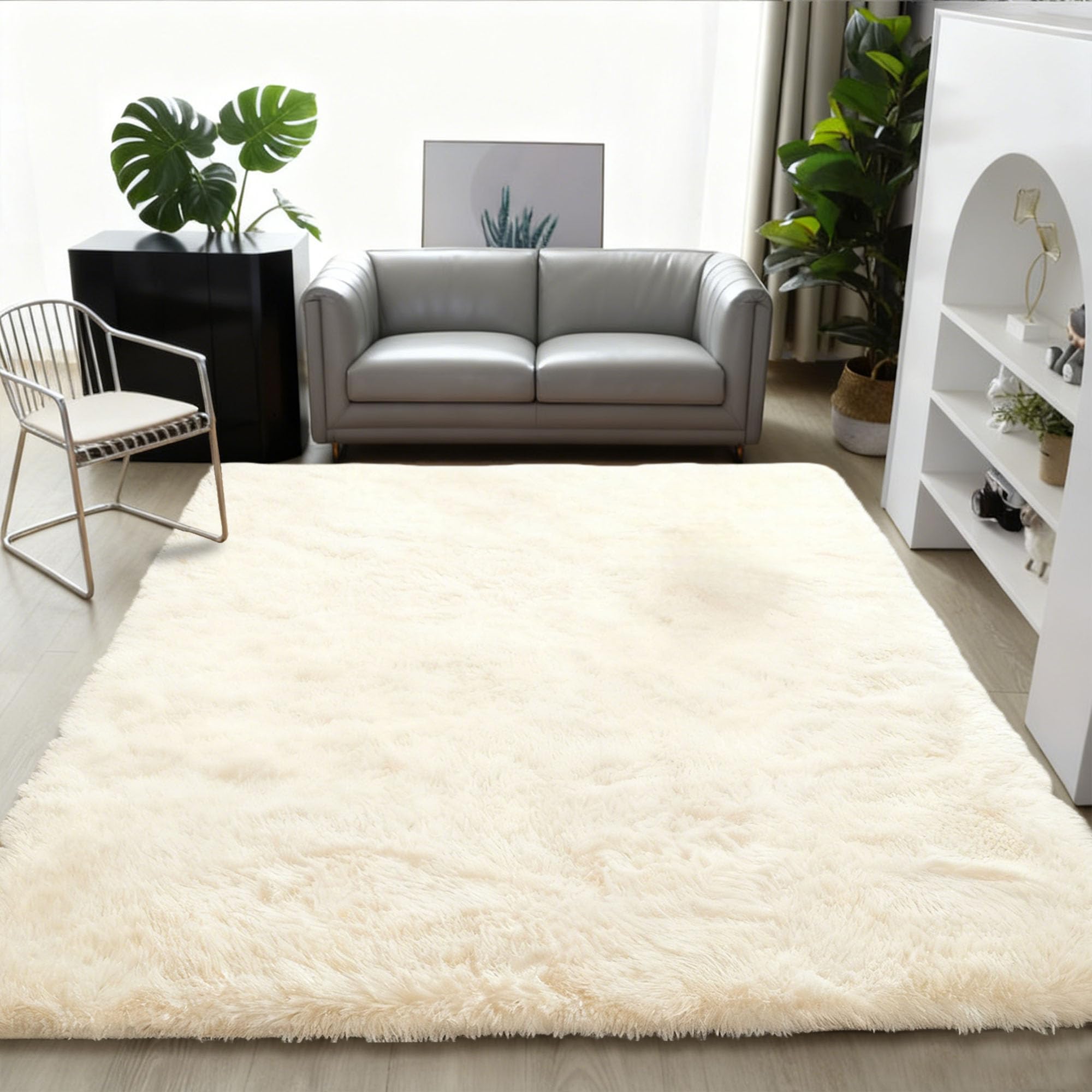 GUOYFEN Shaggy Rug 330 x 350 cm Non Slip Underside Fluffy Shaggy Rugs Easy to Clean, Many Different Sizes for Bedroom Bedside Living Room, Cream Color