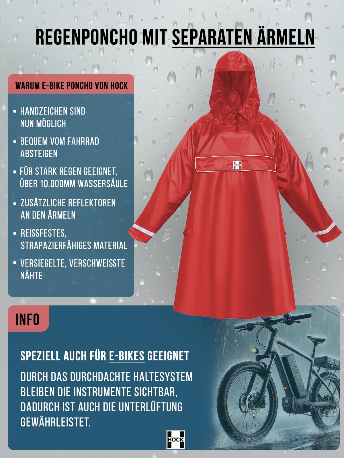 HOCK E-bike Poncho Poncho con mangas Unisex adulto