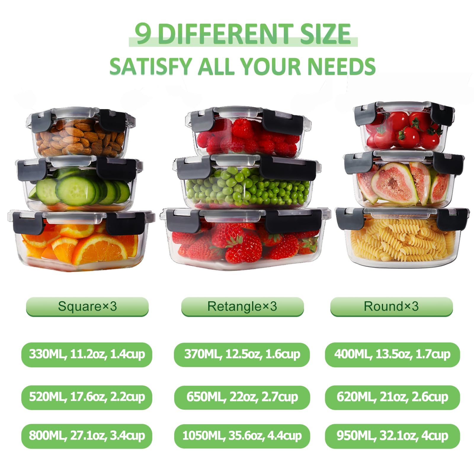 The HOMBERKING 18-piece glass food storage set offers a variety of container shapes and sizes for meal prep.