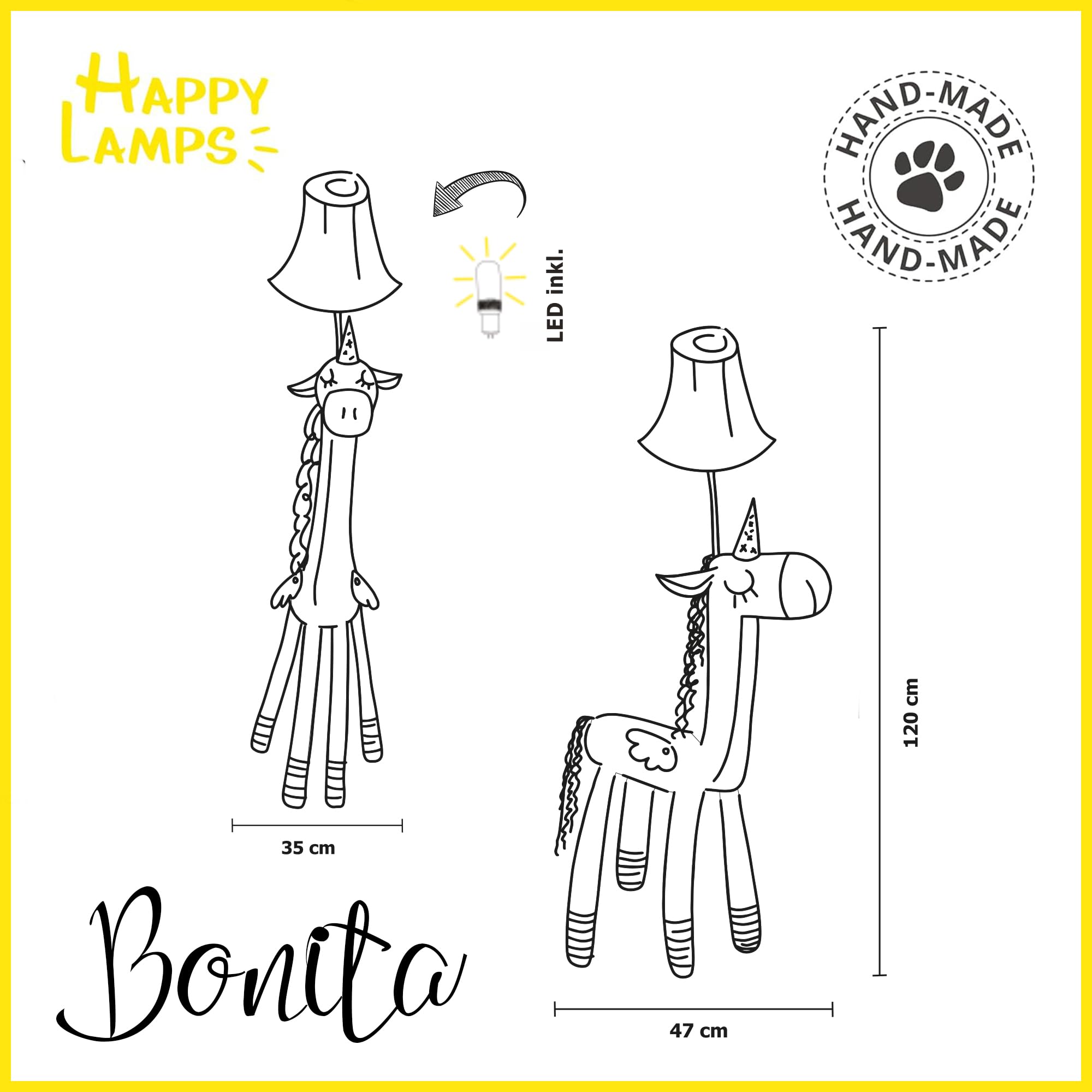 Bonita LED-Stehlampe Einhorn 120 cm veganes Leder Kinderzimmer Stehleuchte