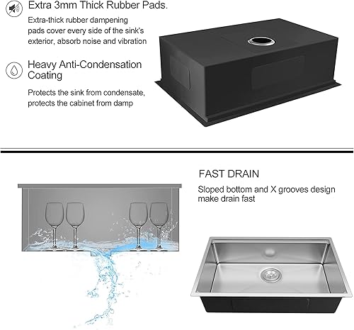 Miniatura 4 de Fregadero de cocina con estación de trabajo de 32 pulgadas, fregadero de cocina empotrado de acero inoxidable, hecho a mano, moderno, de un solo