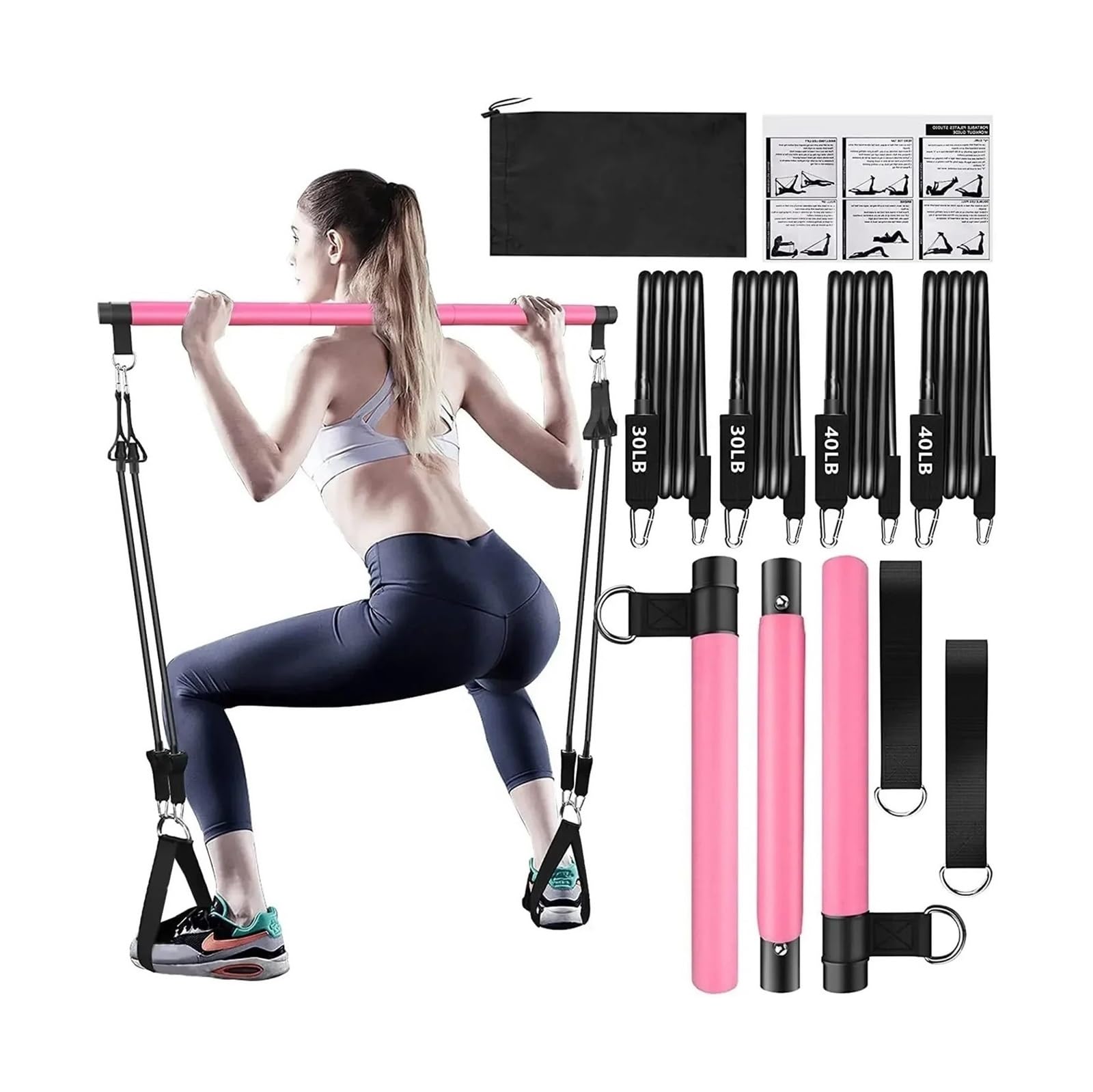 fasce di resistenza con maniglie Bastone da barra portatile for yoga e pilates con fascia di resistenza
