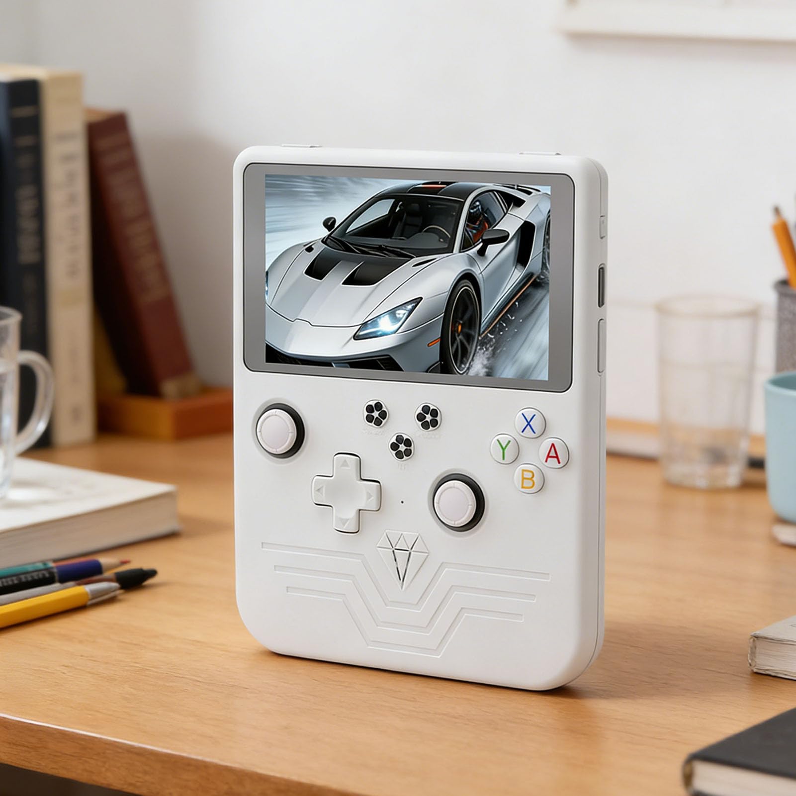 Tonysa Retro Gaming Konsole 6 Zoll, Handheld Spielkonsole mit HD Display, RGB Joysticks und 6000mAh , Tragbare Videospiel Konsole mit Über 30 Emulatoren Weiß
