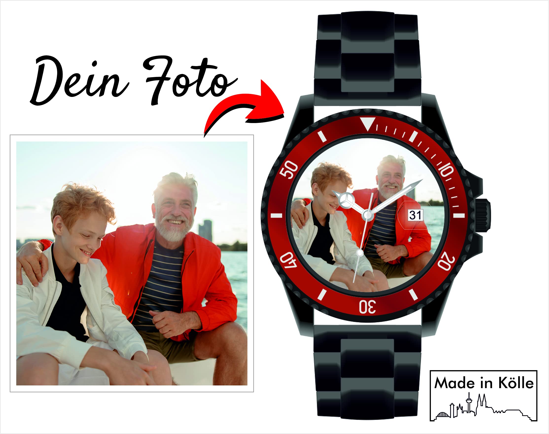 memories Reloj con imagen personalizada reloj con foto 40mm acero inoxidable pulsera reloj de foto, Negro , Pulsera