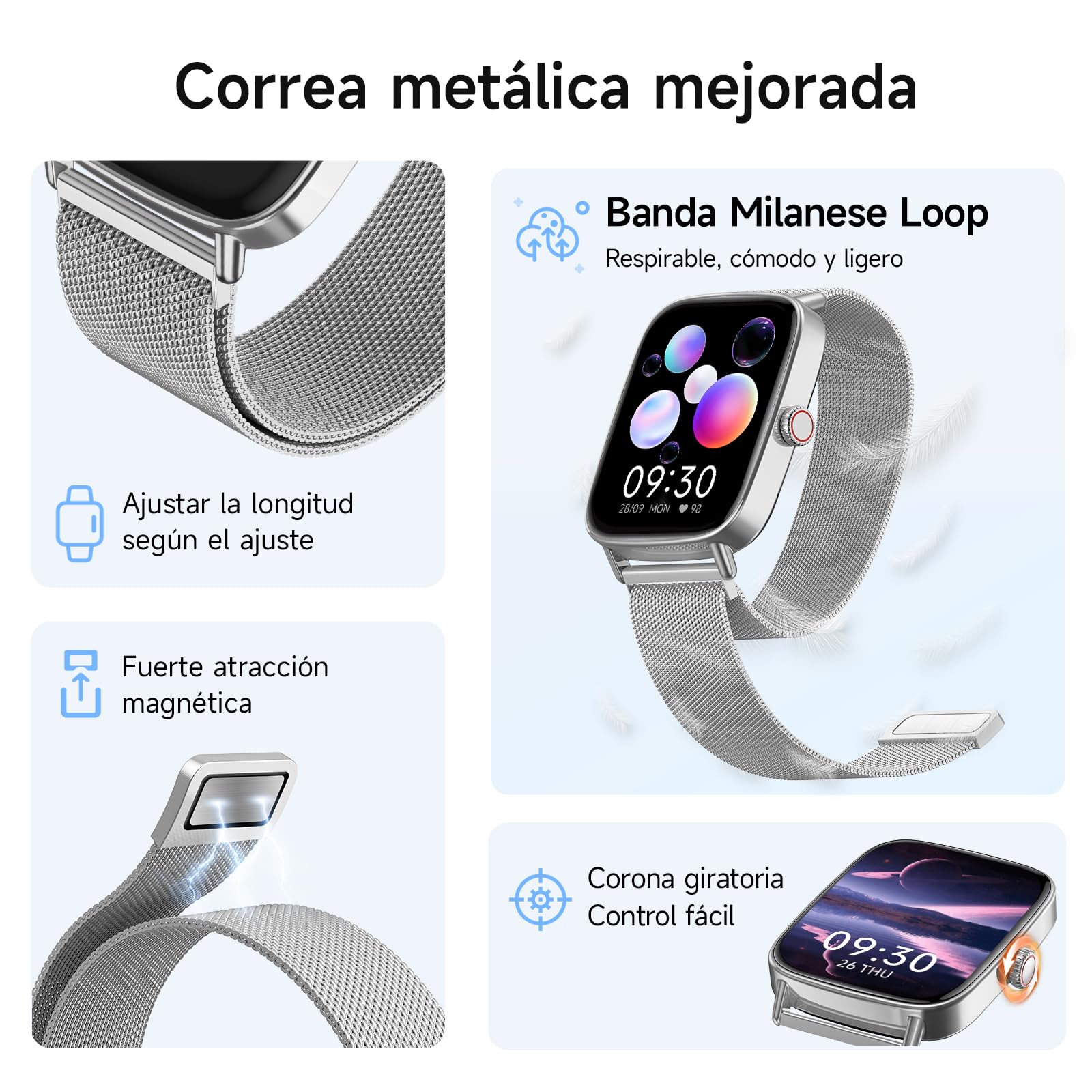 Reloj Inteligente Hombre Mujer con Llamadas, 1.85" Smartwatch Mujer Whatsapp Notificaciones,110+ Modos Deportivos Smart Watch con SpO2/Pulsómetro/Monitor de Sueño,Relojes IP68 para iPhone Android
