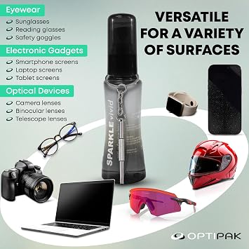 Sparkle Vivid Anti-Reflective Safe Lens Cleaner & Repair Kit (2) 2oz Glasses Cleaner Spray, (2) Microfiber Cloth & Keychain Screwdriver for Eyeglasses, Sunglasses, Lenses & Screens (5 Piece Set)