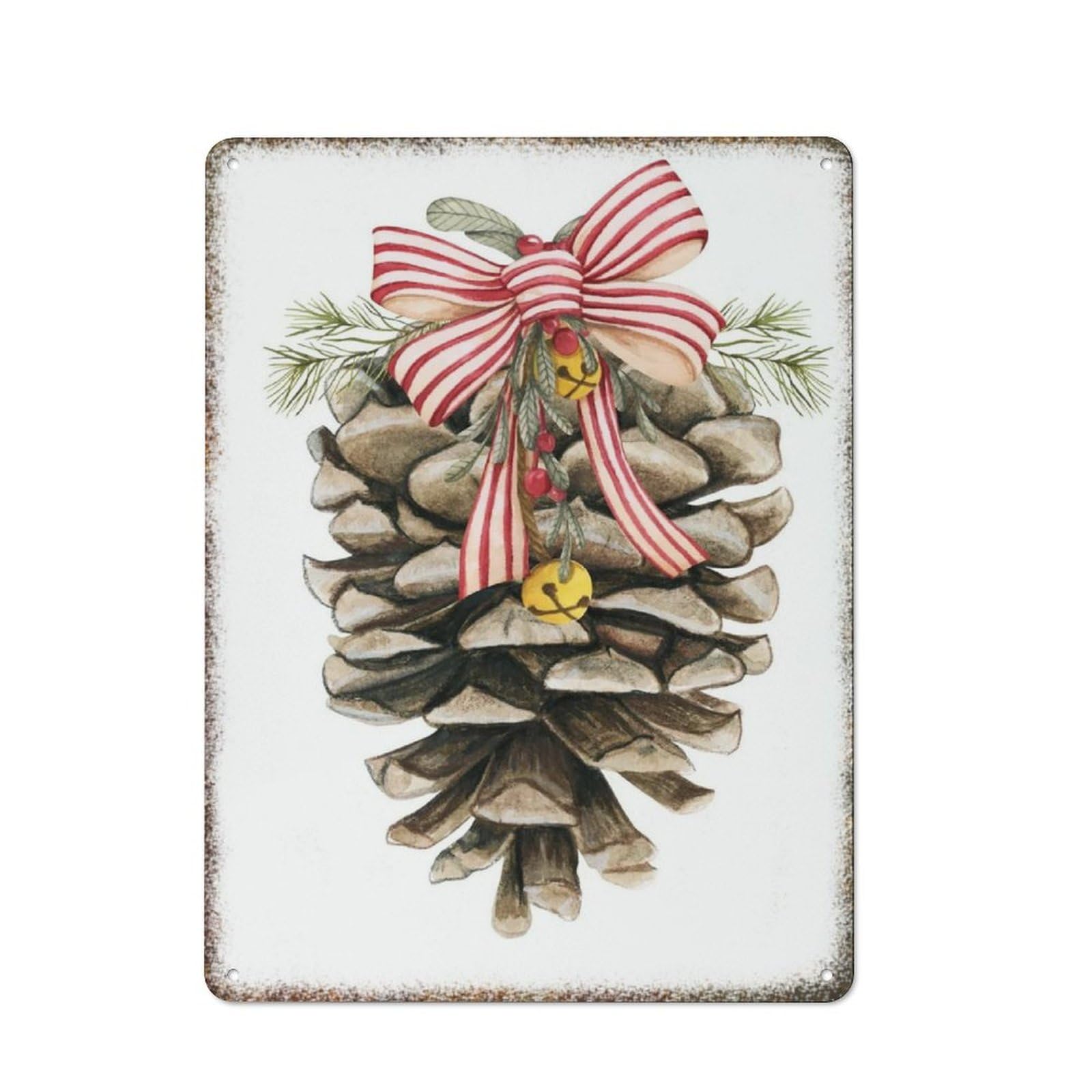 Vintage Pinecone Christmas Holiday Metal Print Novelty Style Farmhouse Household Wall Decor Plaque 8x12 Inch