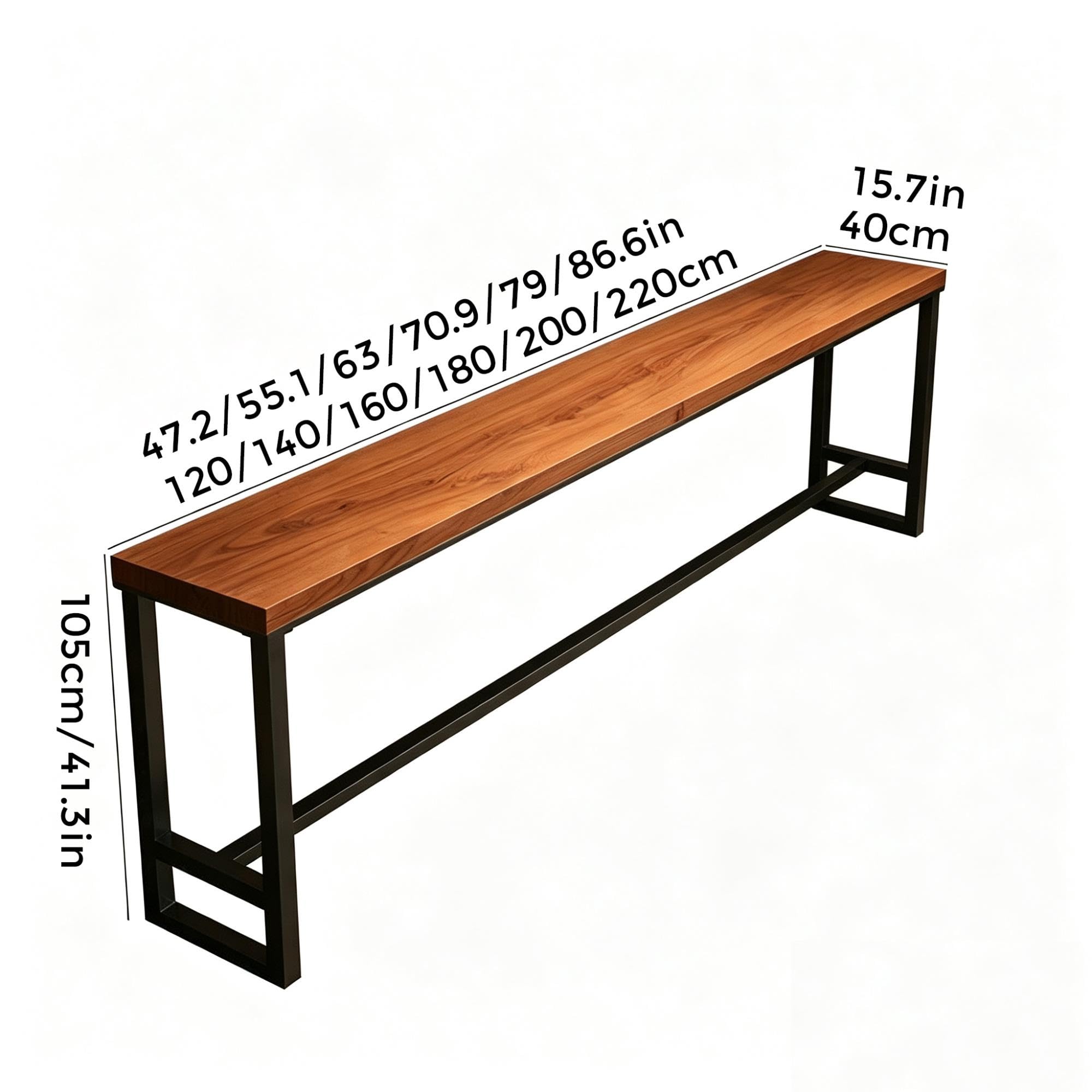 Bartisch Massivholz mit Metallrahmen, Hoher Stehtisch für Küche und Bar