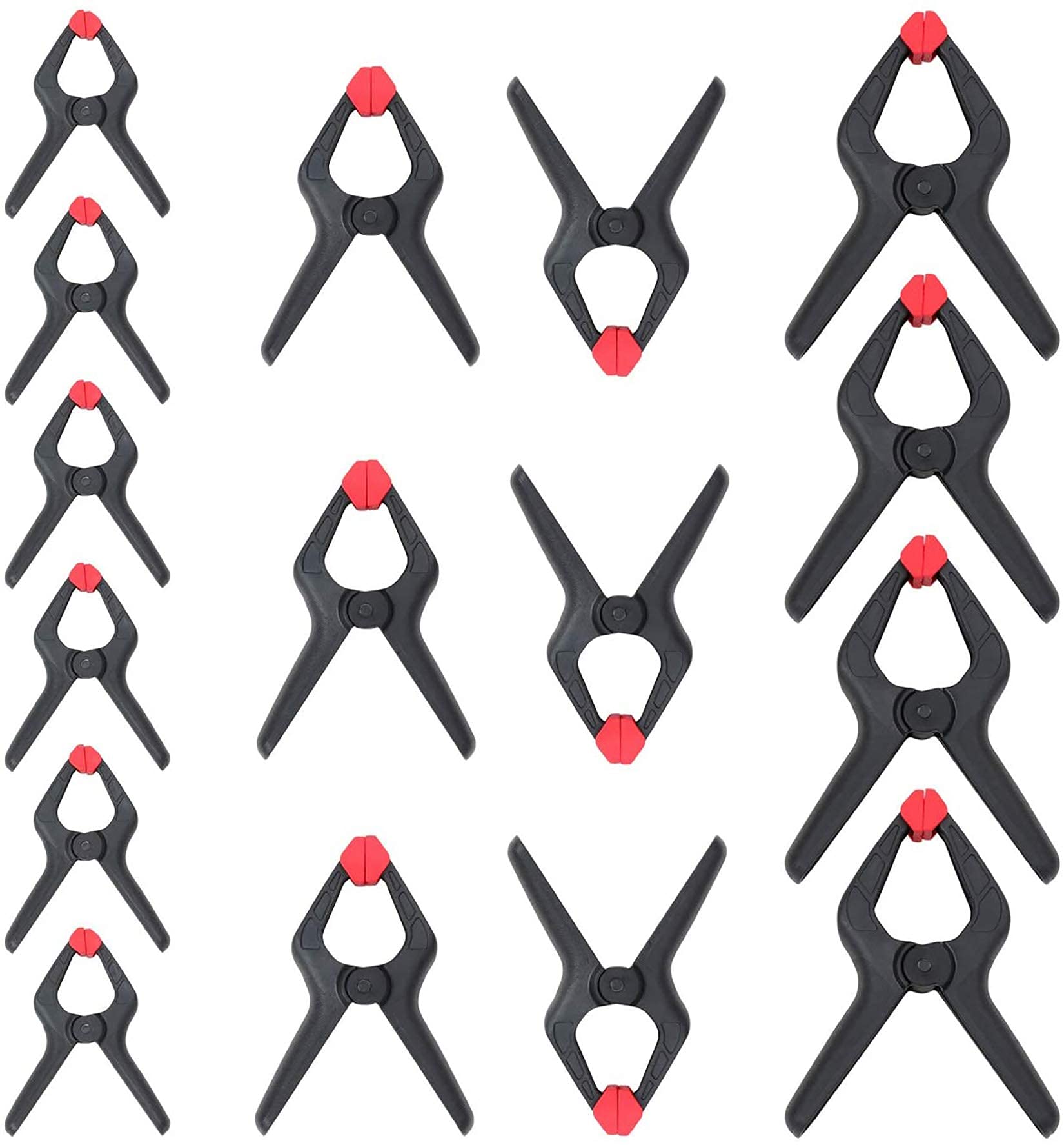 16-Piece Heavy Duty Plastic Nylon Spring Clamps Set, Clamps for Photography, Tarpaulin, Crafts, Garden, Patio, 6-1/2 Inches x 4pc, 4-1/2 Inches x 6pc, 3-3/8 Inches x 6pc)